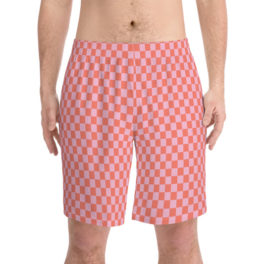 Peach Check Men's Beach Shorts