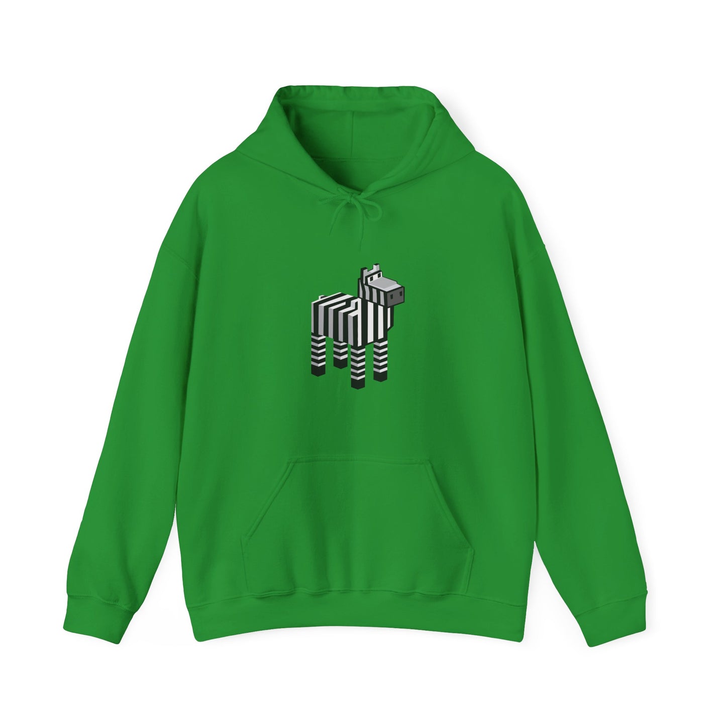 Arcade Zebra Hooded Sweatshirt – Retro Gaming Pixel Hoodie in green front view