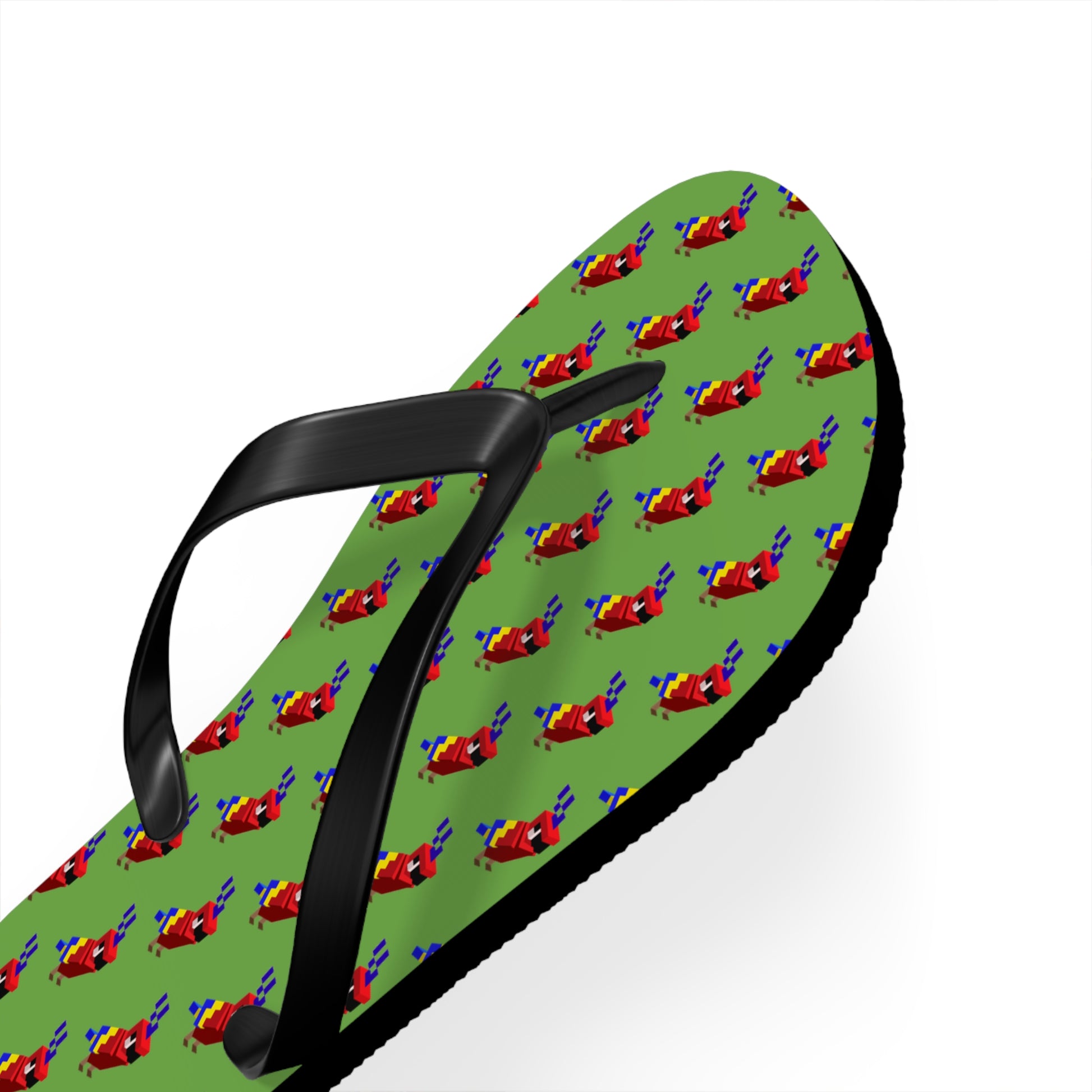 Side angle of Arcade Parrot Flip Flops with black strap