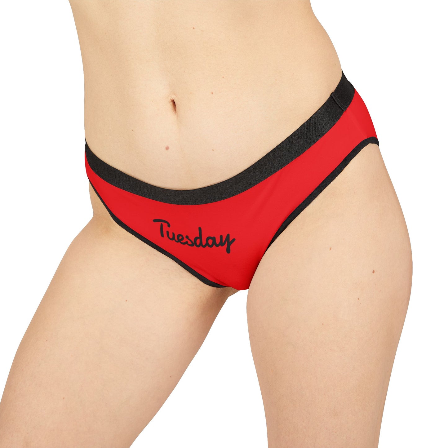 Red underwear with 'Tuesday' text on a white background