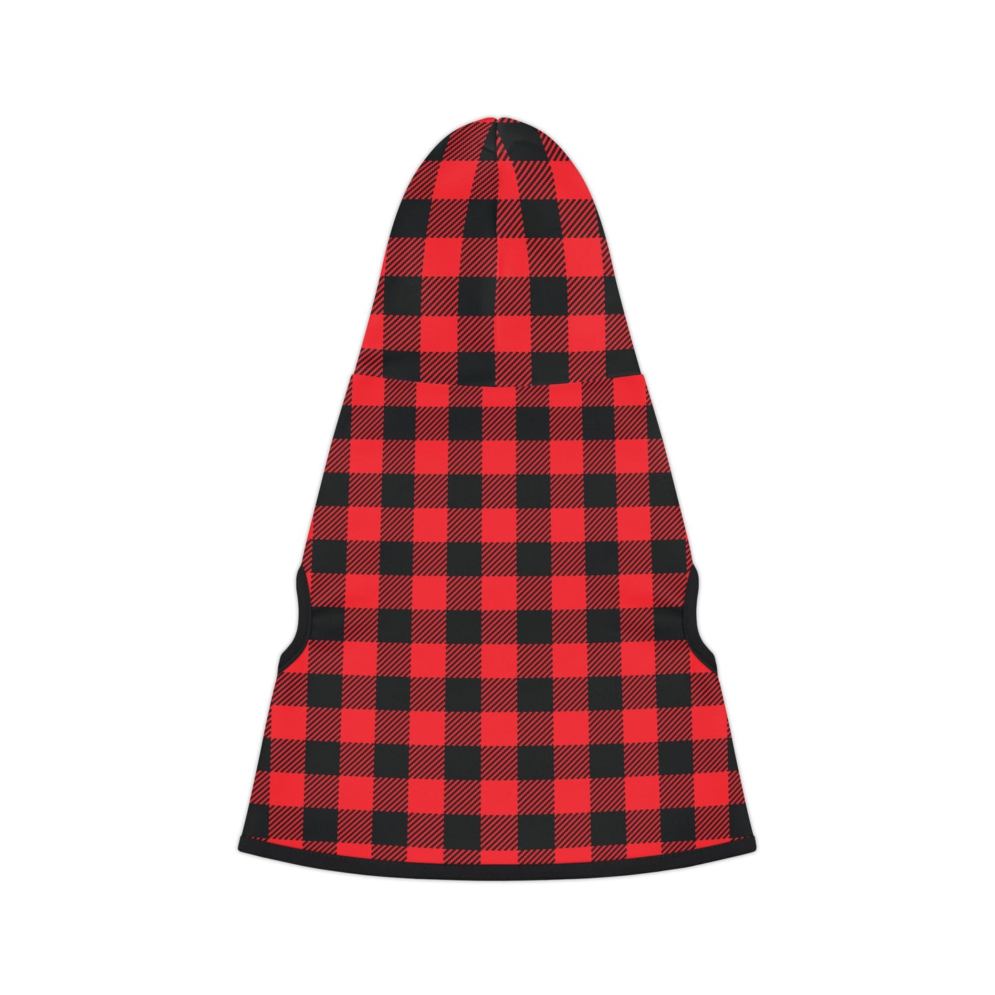 Red buffalo plaid dog hoodie back view