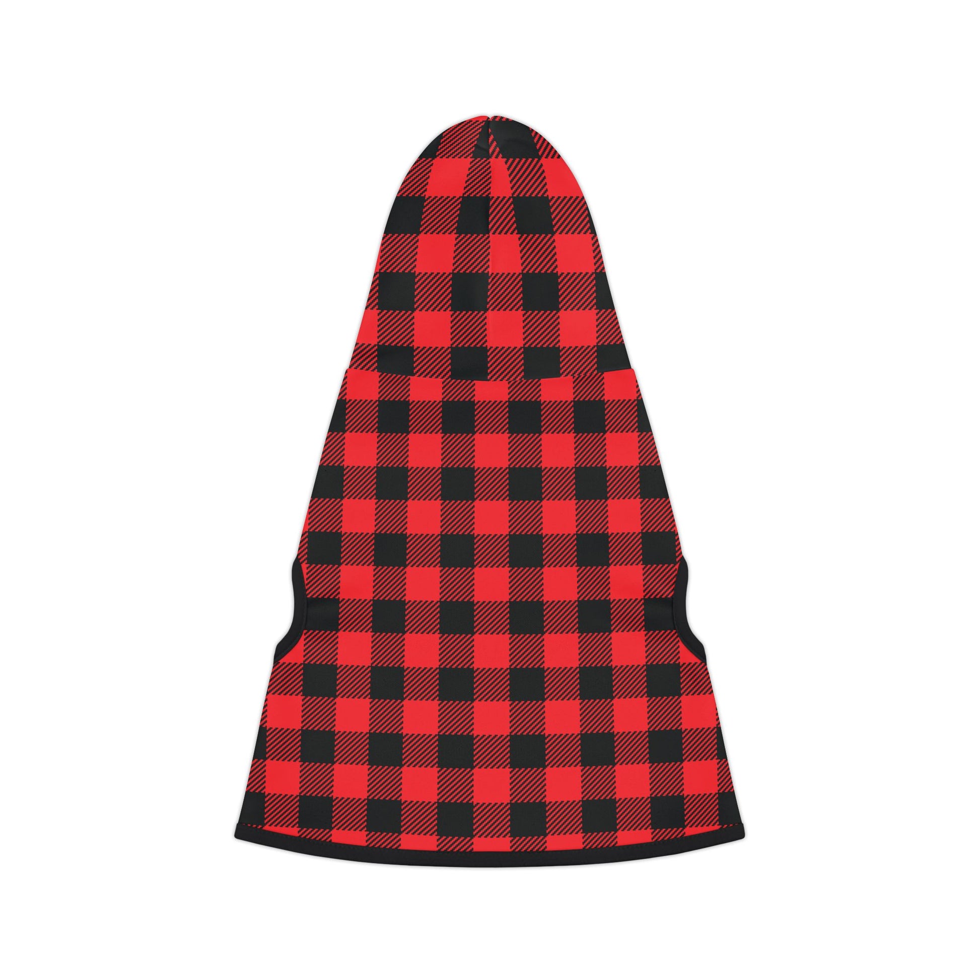 Red buffalo plaid dog hoodie back view