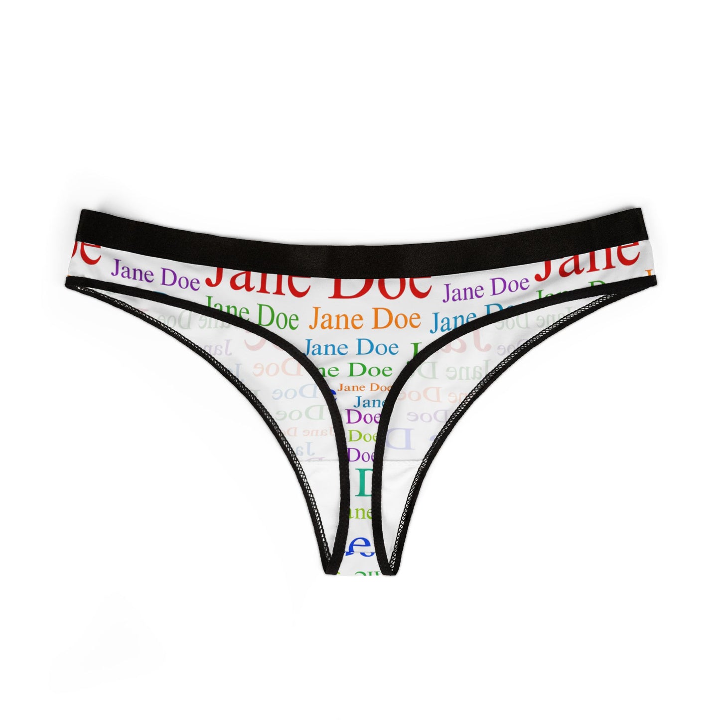 Flat lay of Jane Doe Women’s Thongs – White Edition showing waistband detail