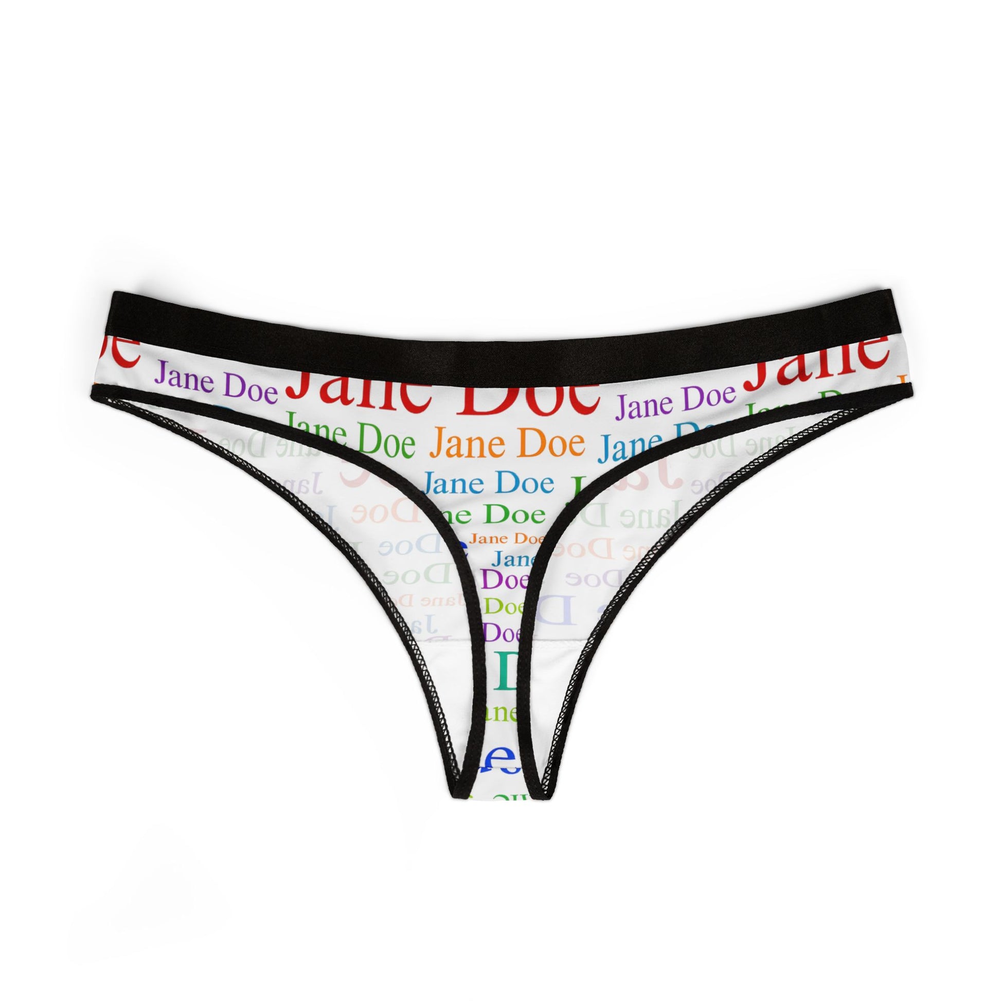 Flat lay of Jane Doe Women’s Thongs – White Edition showing waistband detail