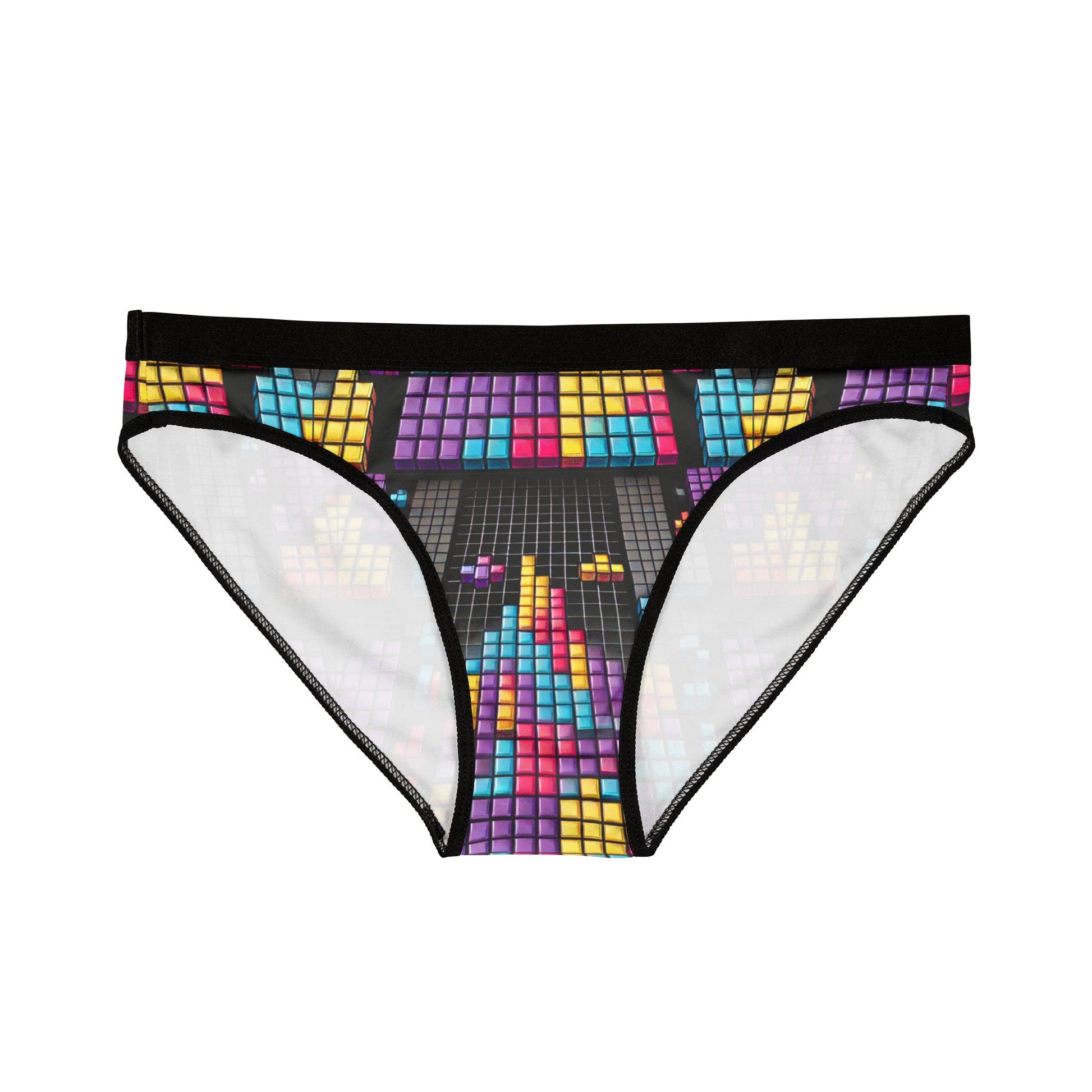 Flat lay front view of Tetris Panty with geometric Tetris design