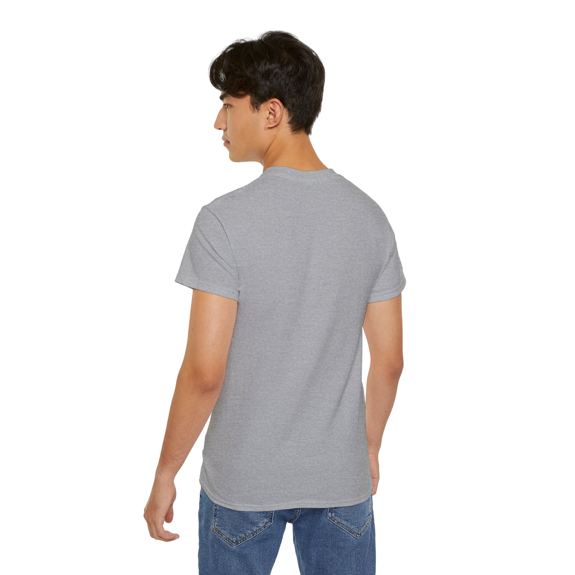 Man wearing gray unisex I Hate Small Talk T Shirt back view