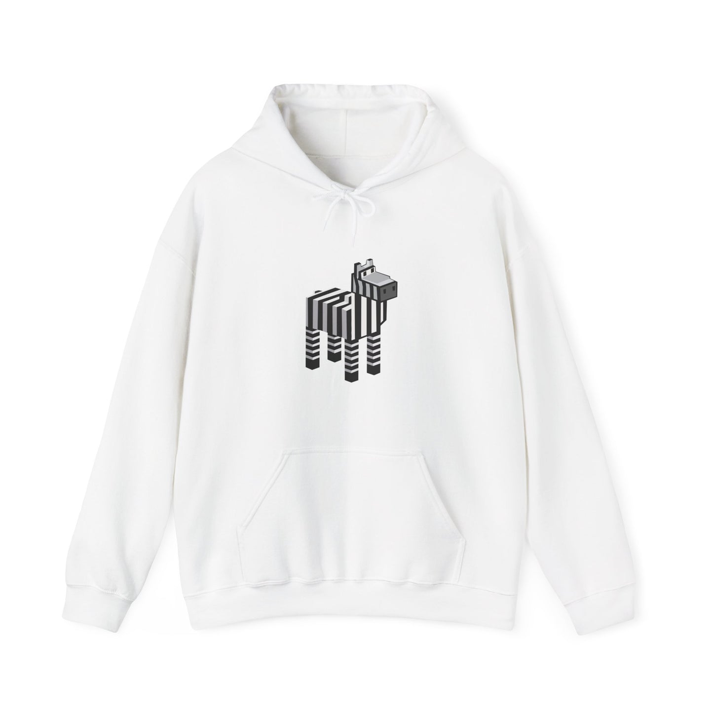 Arcade Zebra Hooded Sweatshirt – Retro Gaming Pixel Hoodie in white front view