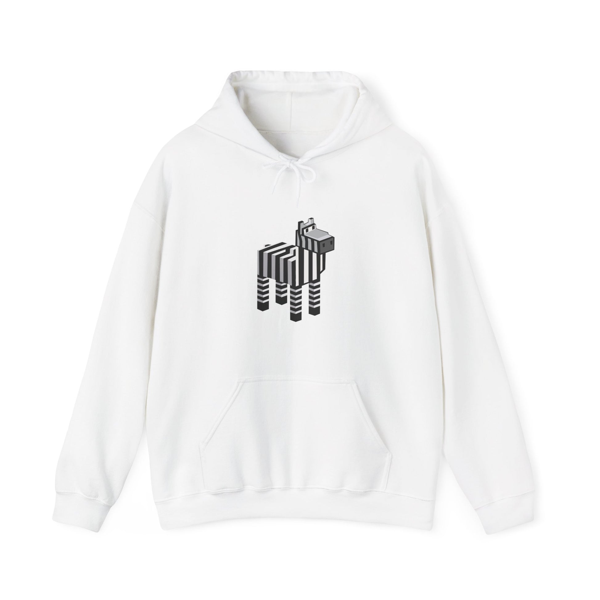Arcade Zebra Hooded Sweatshirt – Retro Gaming Pixel Hoodie in white front view