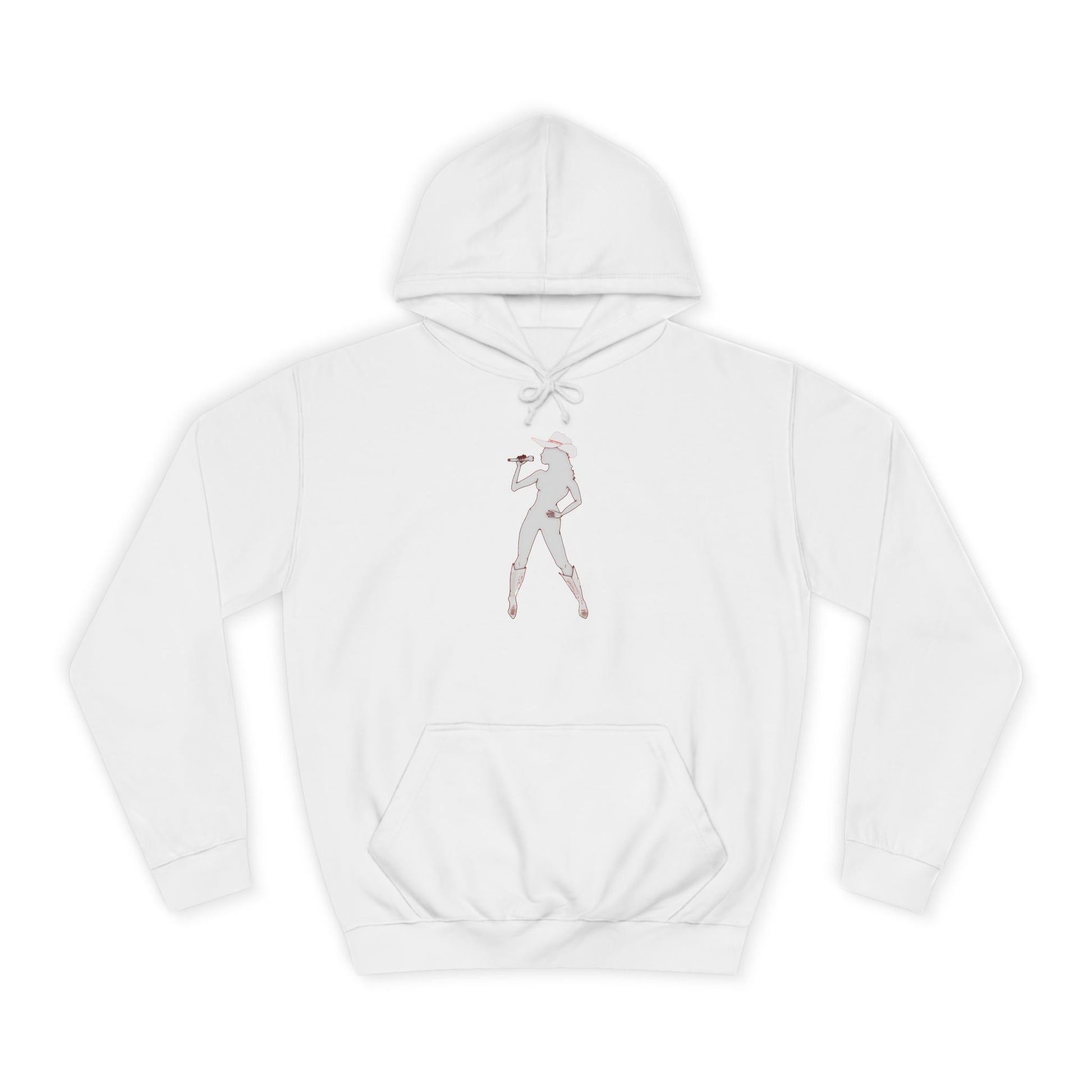 White Bey Country Hoodie flat back view hood up.