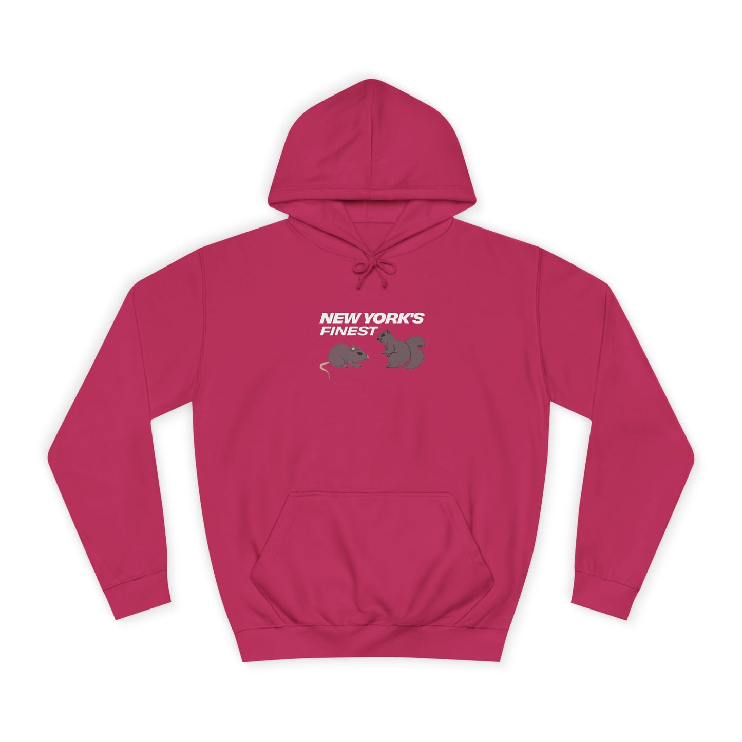 magenta new york hoodie worn by model nyc streetwear hoodie front view