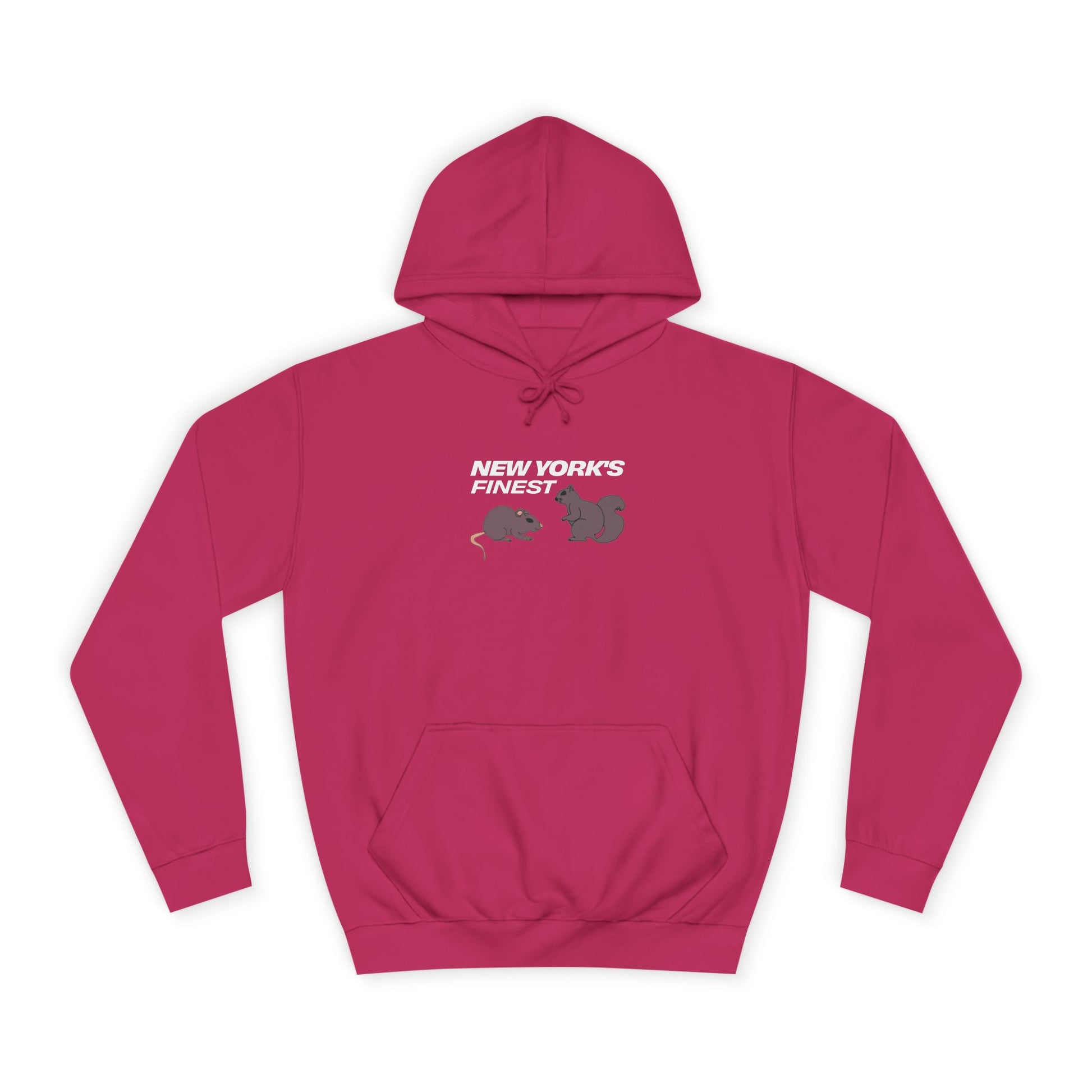 magenta new york hoodie worn by model nyc streetwear hoodie front view