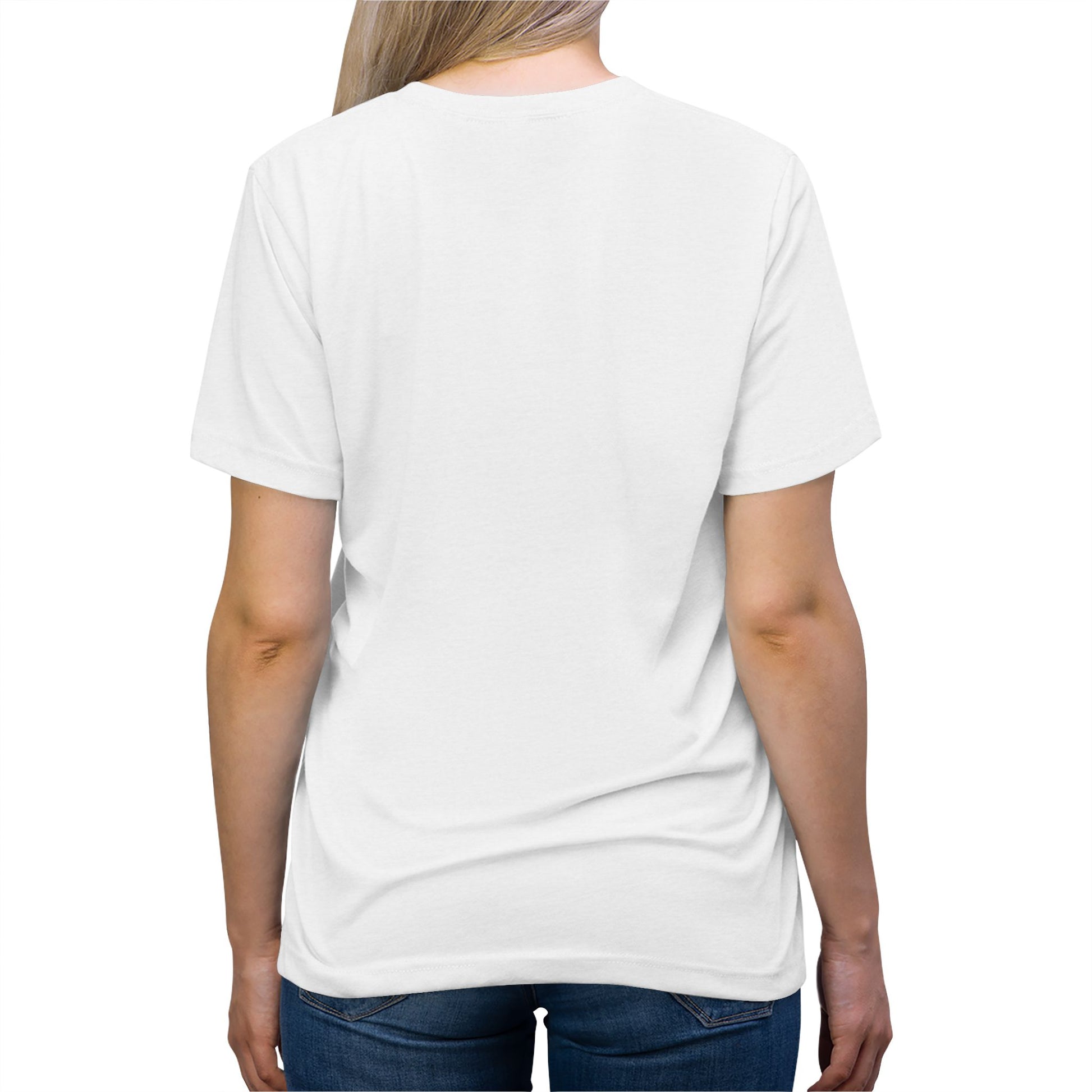 Woman wearing white Vote T-Shirt back view plain
