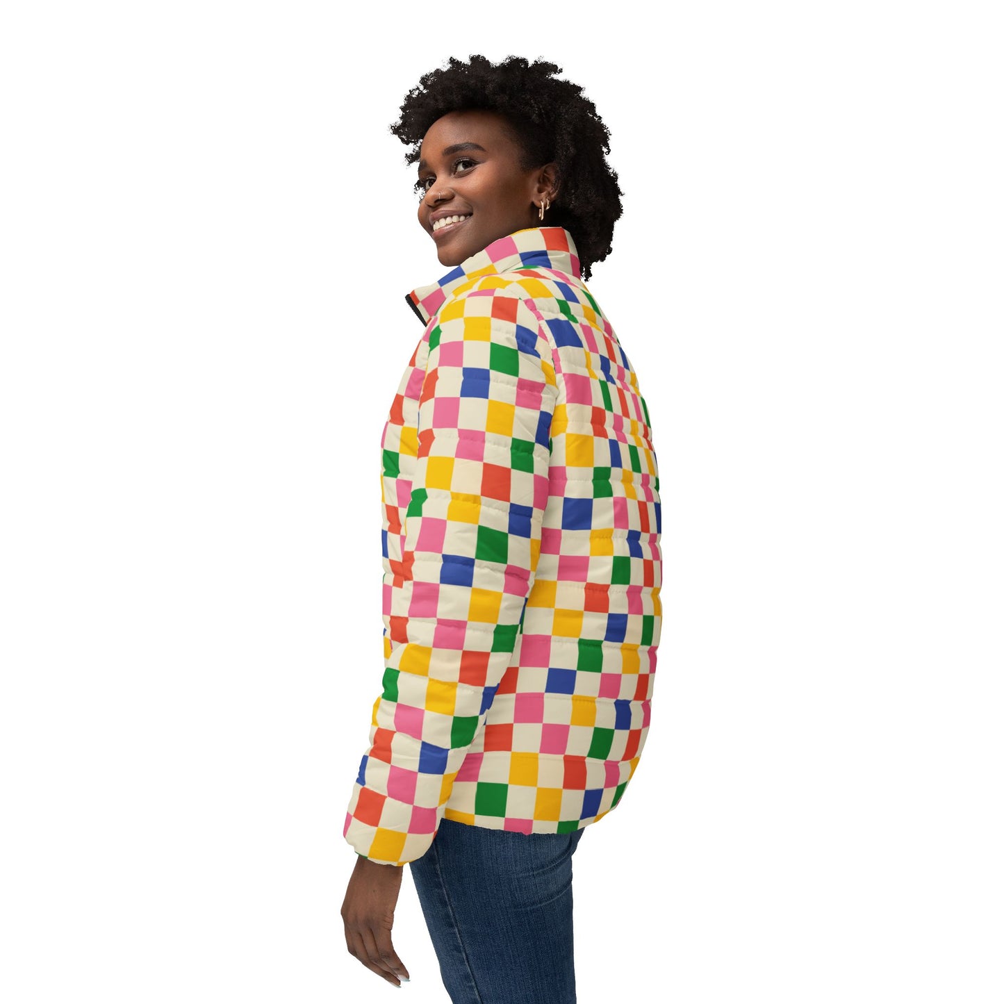 Women's Puffer Jacket - Colored Chess Pattern Skaters Apparel