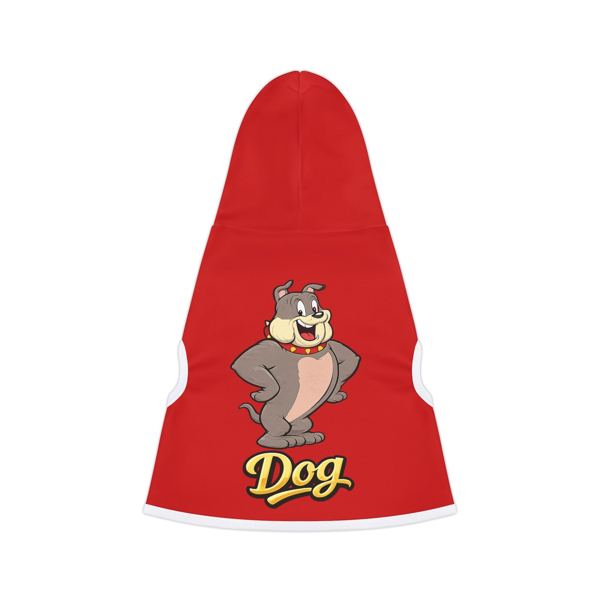 Cartoon bulldog dog hoodie red front product view graphic pet clothing
