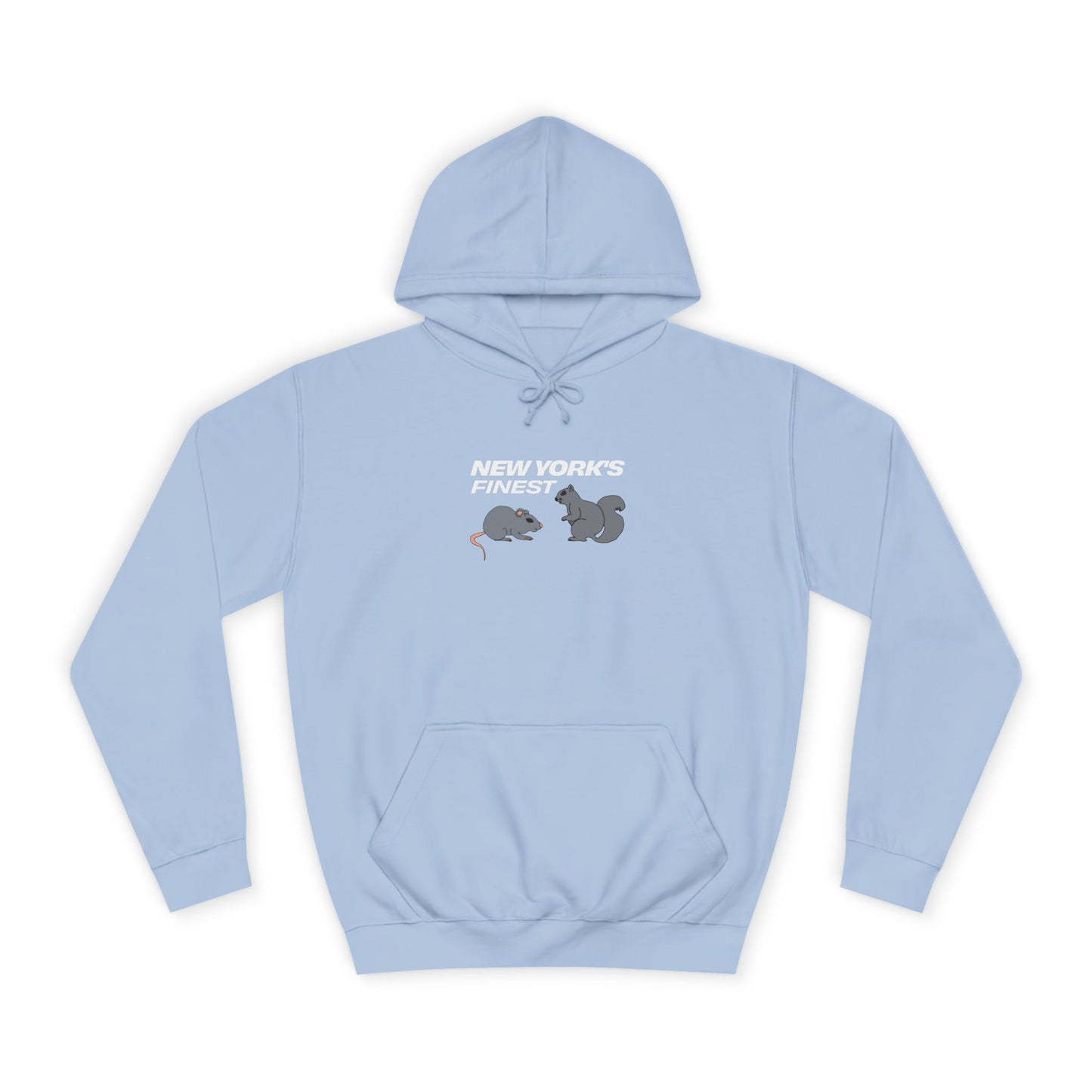 light blue new york hoodie worn by model nyc streetwear front view
