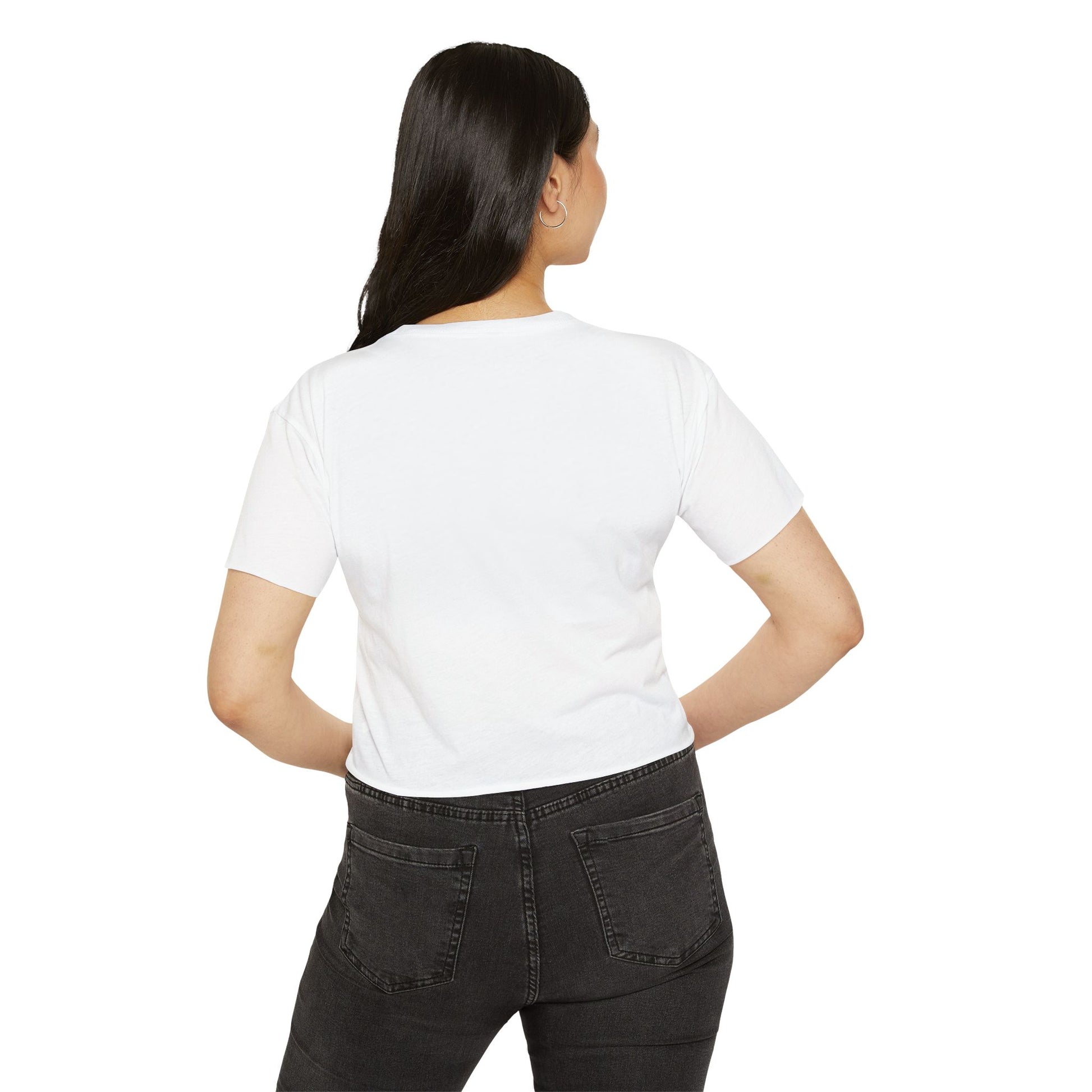 women’s cropped graphic t-shirt back view casual styling