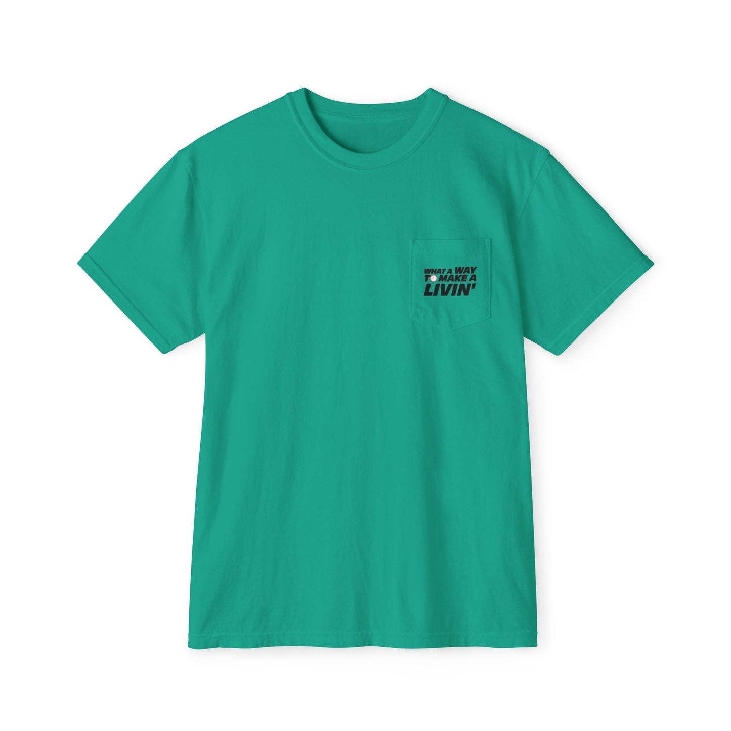 Island Green 9 to 5 pocket t-shirt flat lay front view