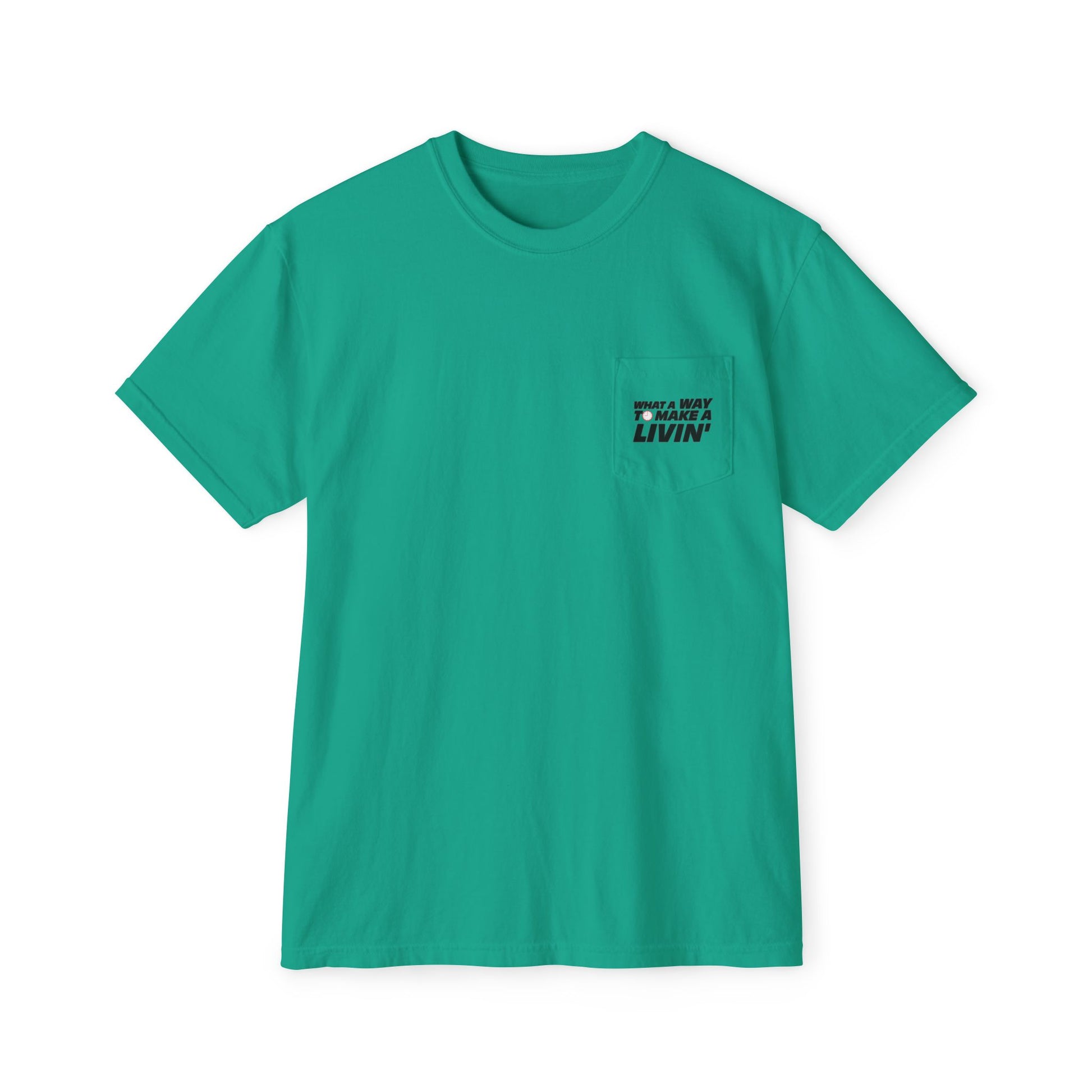 Island Green 9 to 5 pocket t-shirt flat lay front view