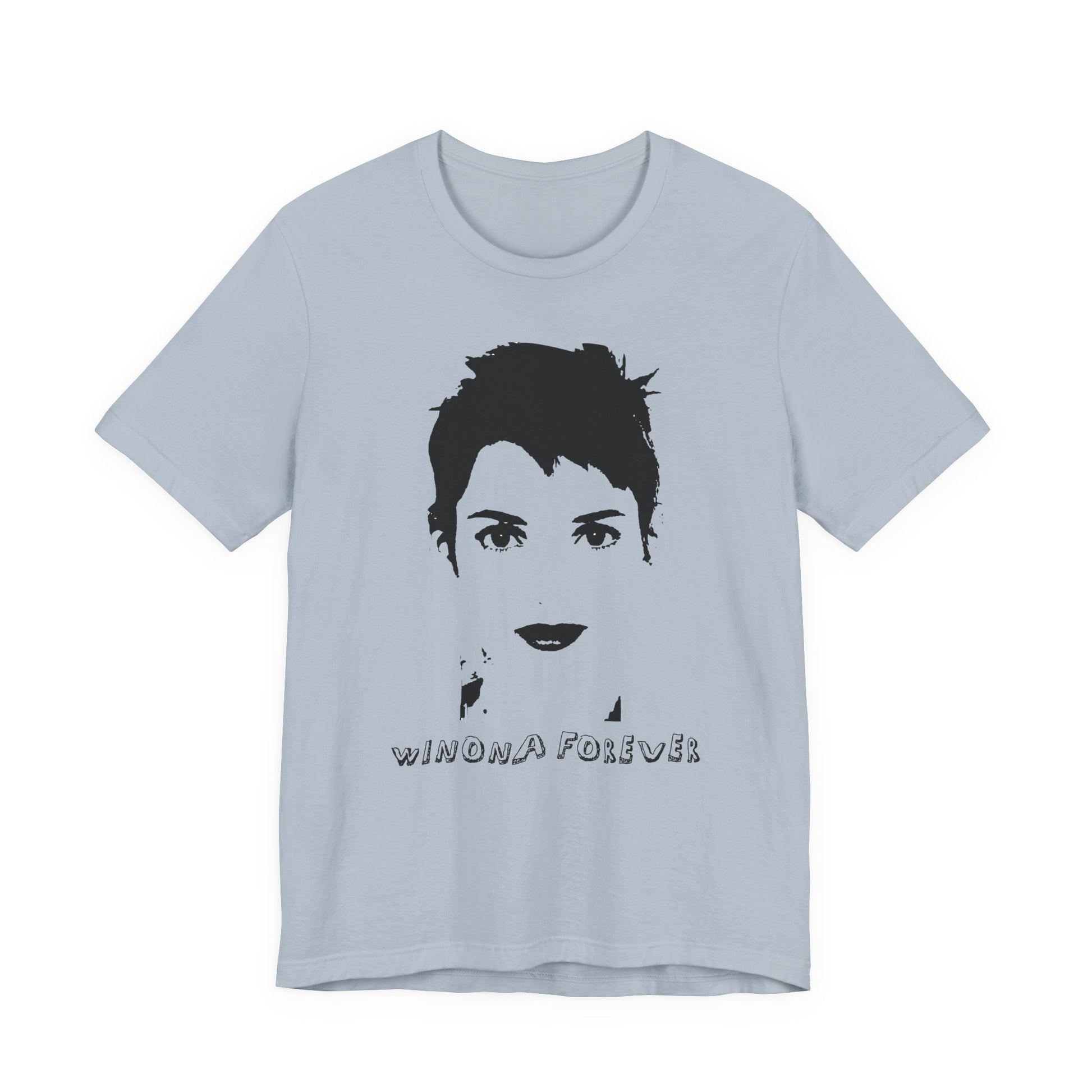 Light blue t-shirt with a black graphic and 'Winona Forever' text on a white background