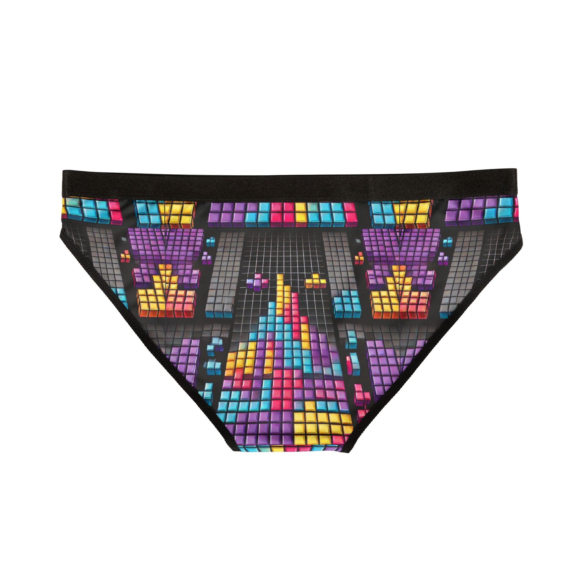 Flat lay back view of Tetris Panty showing vibrant block pattern