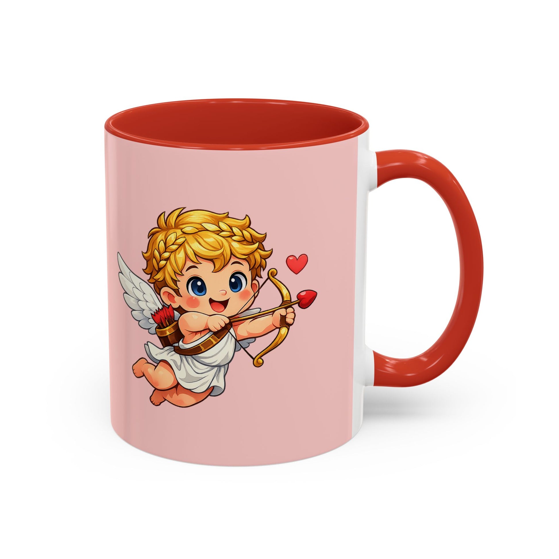 Valentine cupid pattern coffee mug with red accent handle and interior