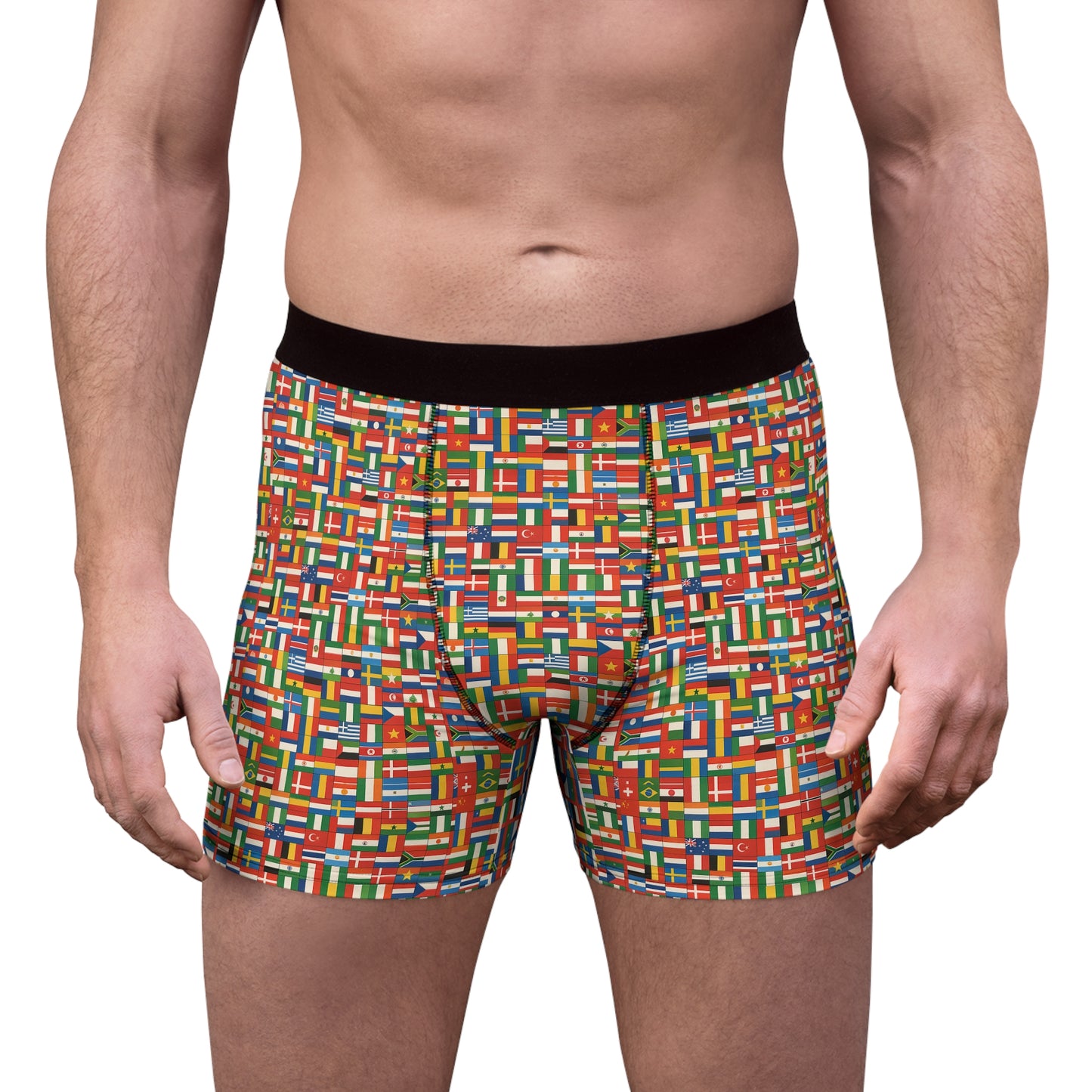 male model wearing global flags boxer briefs front view multicolor underwear fit