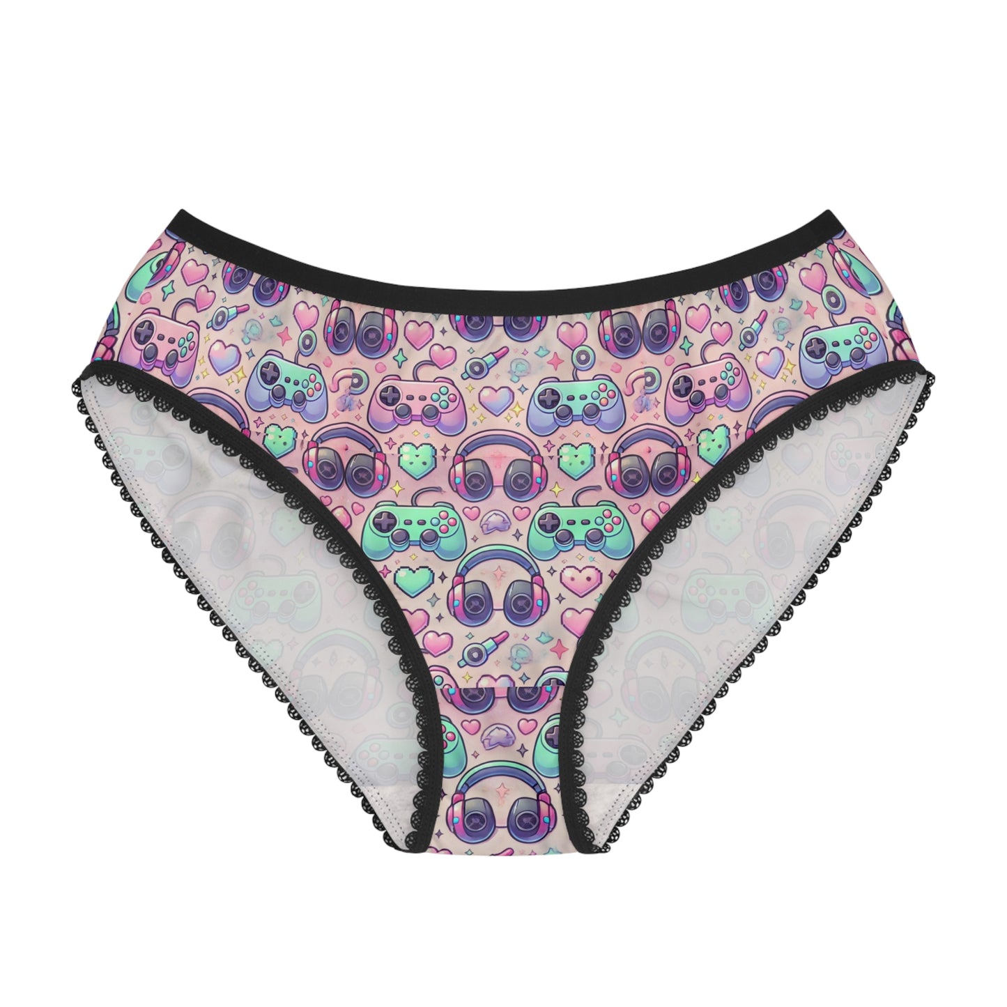 retro gamer underwear women arcade controller pattern briefs front view
