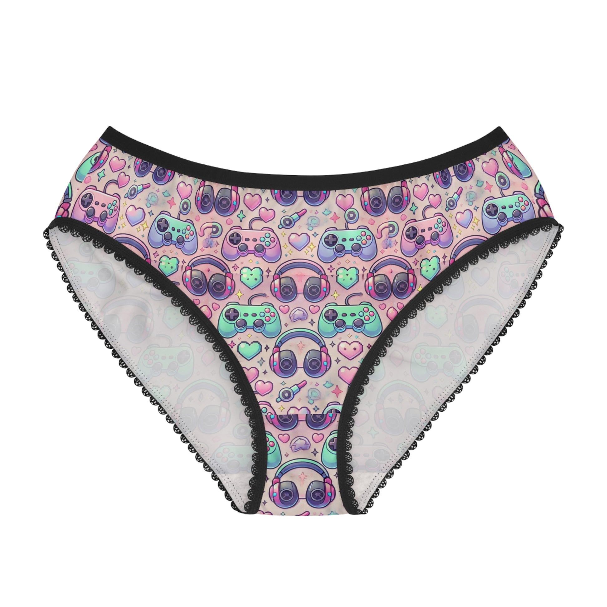 retro gamer underwear women arcade controller pattern briefs front view
