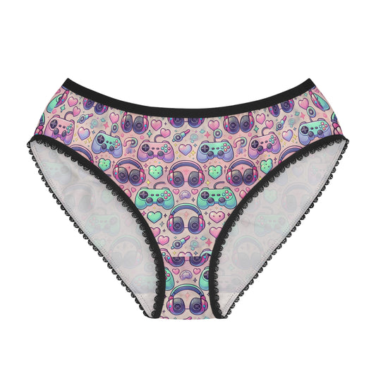 retro gamer underwear women arcade controller pattern briefs front view
