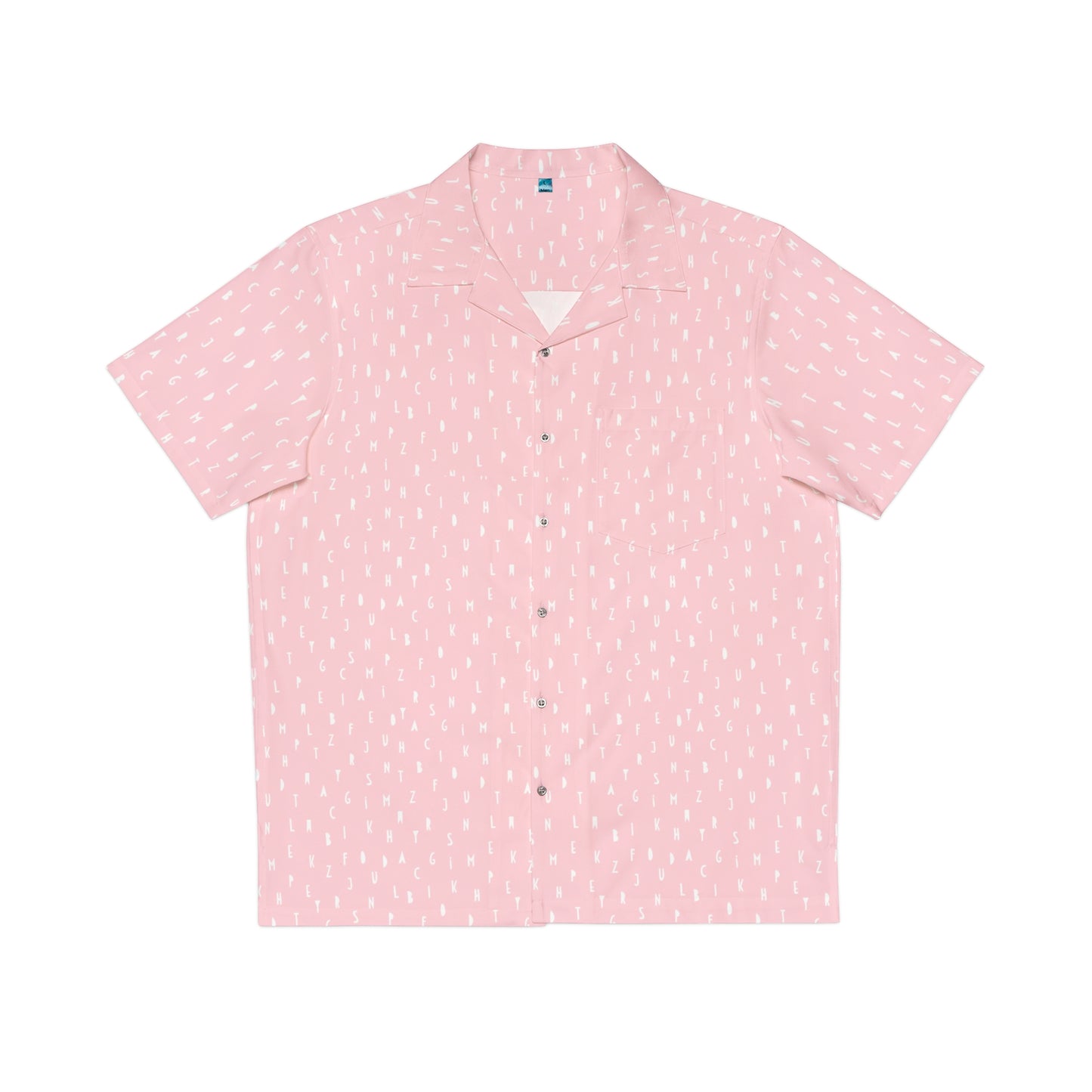 mens pink letter print shirt typography button up front view