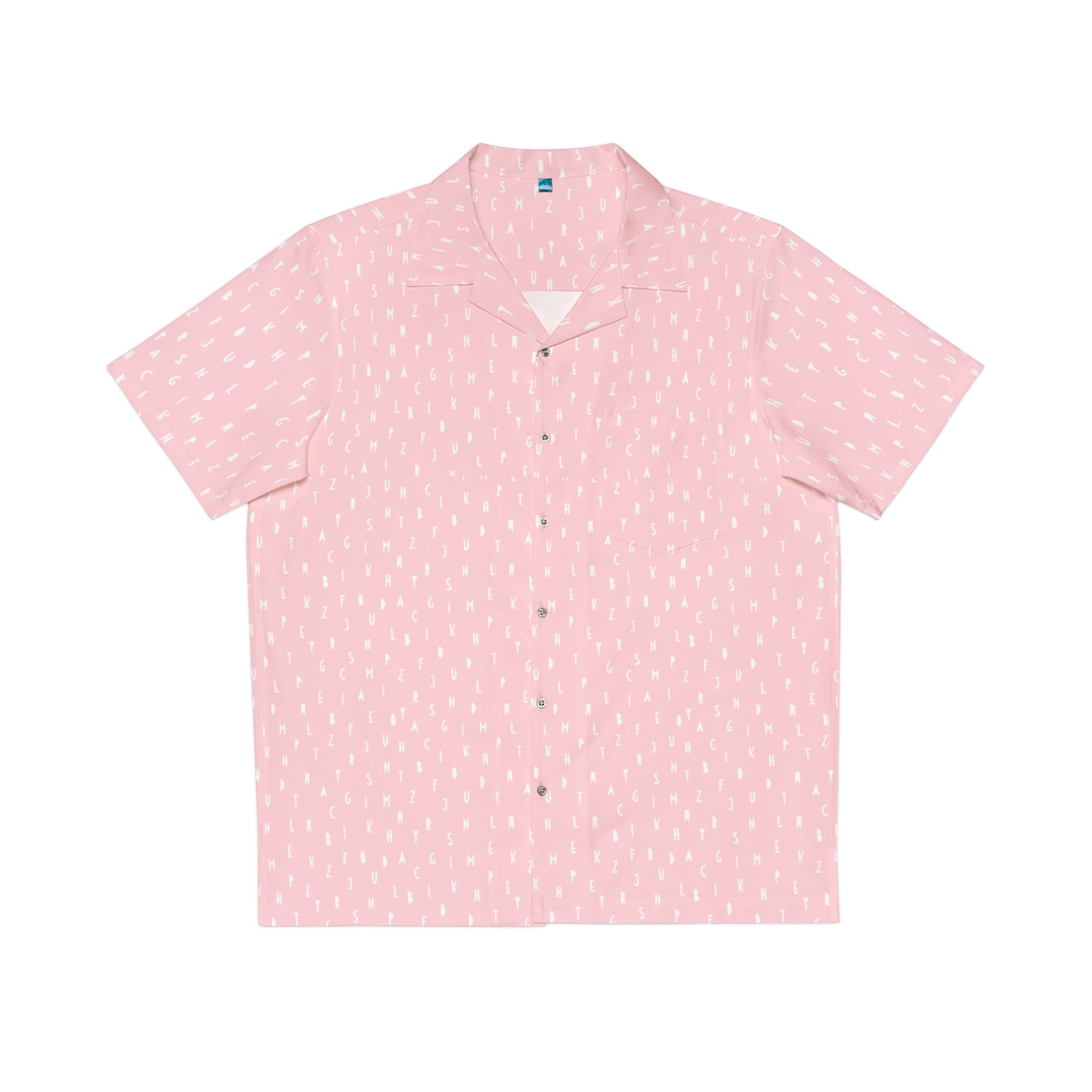 mens pink letter print shirt typography button up front view