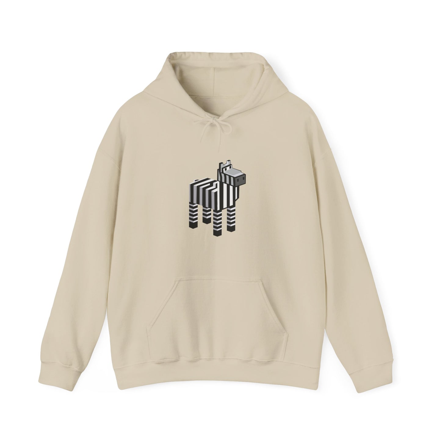 Arcade Zebra Hooded Sweatshirt – Retro Gaming Pixel Hoodie in beige front view