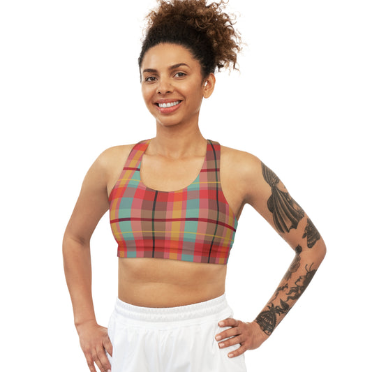 Sports Bra - Autumn Colors Plaid Pattern