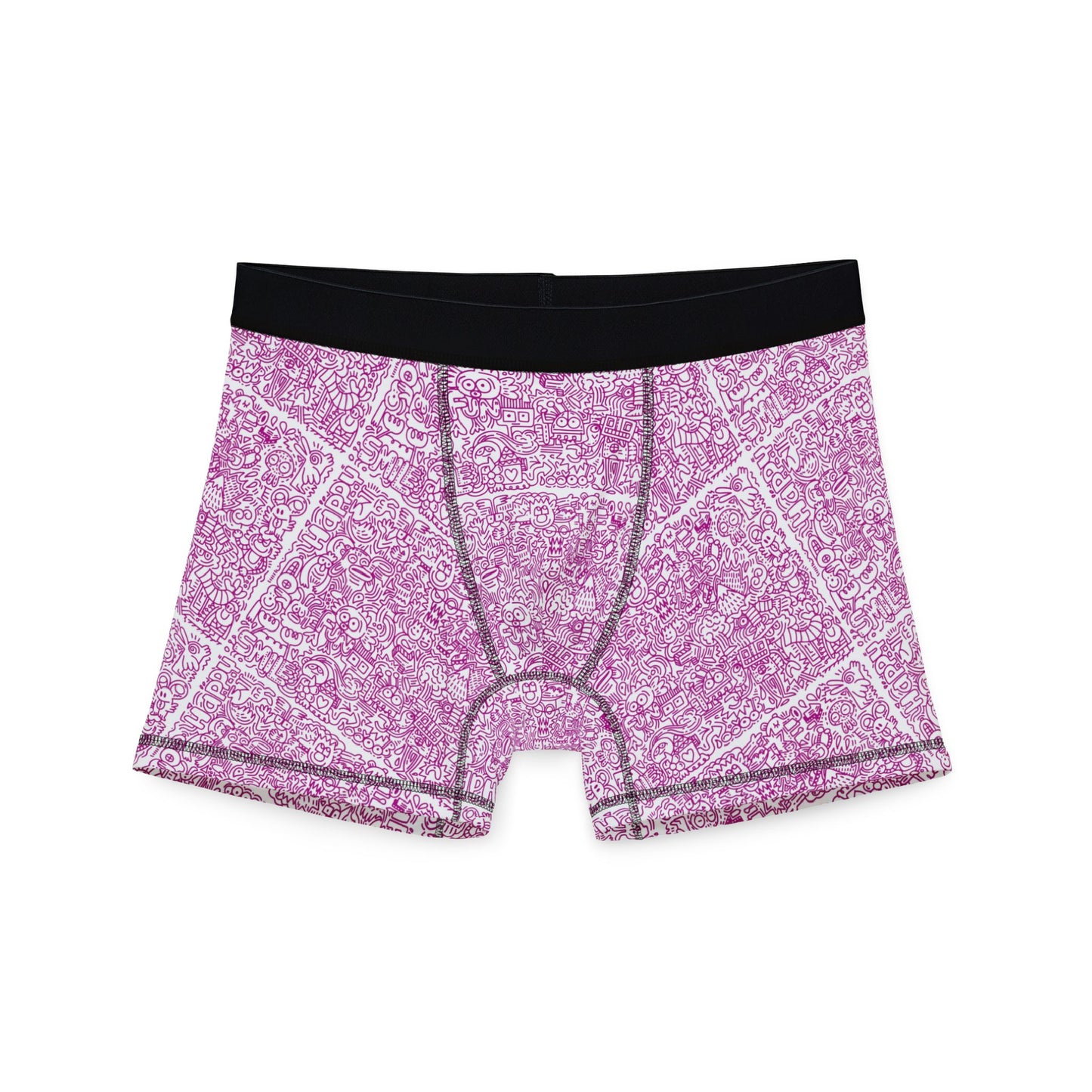 Flat lay back view of Doodle Men’s Boxers highlighting playful doodle all-over print