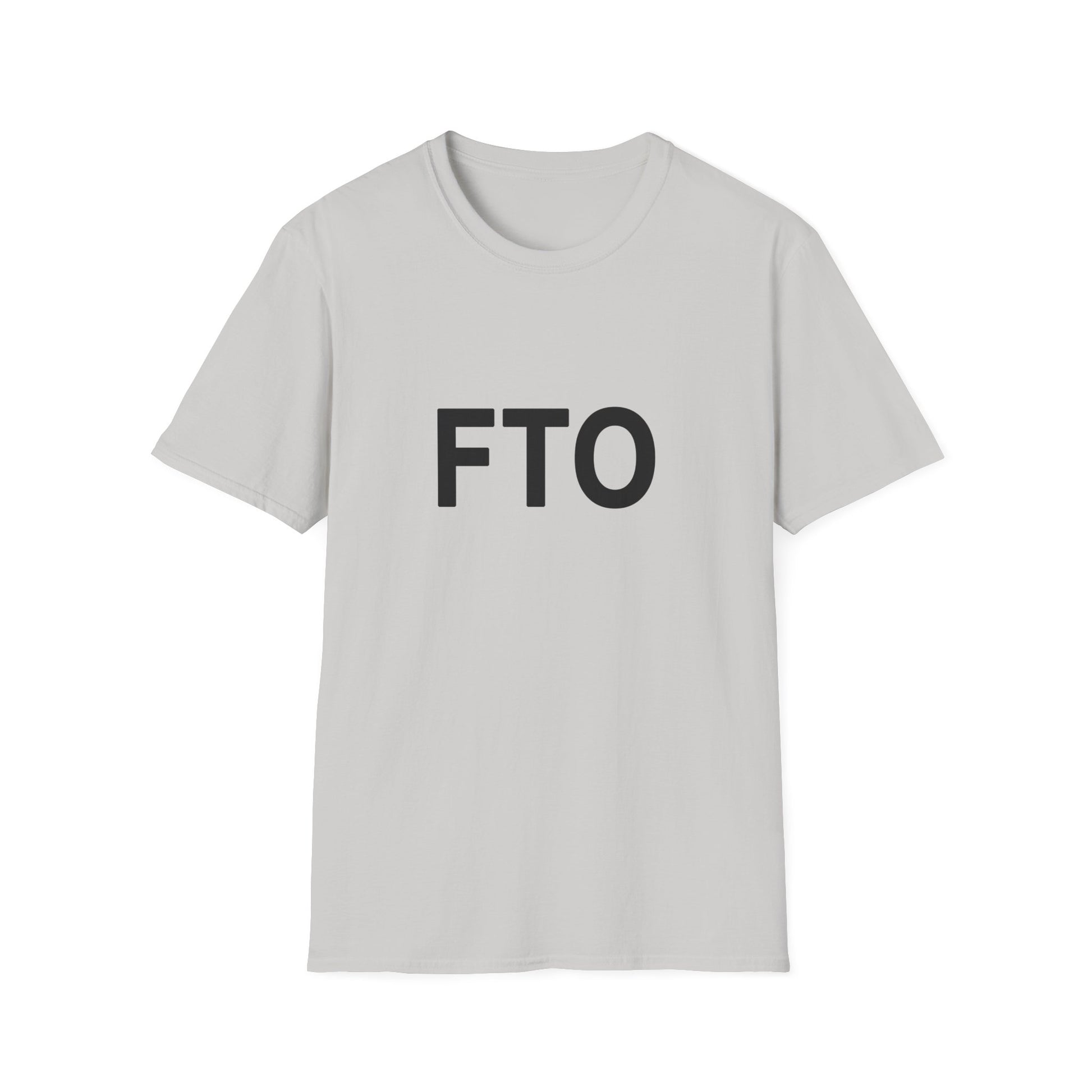 Gray t-shirt with 'FTO' printed on a white background