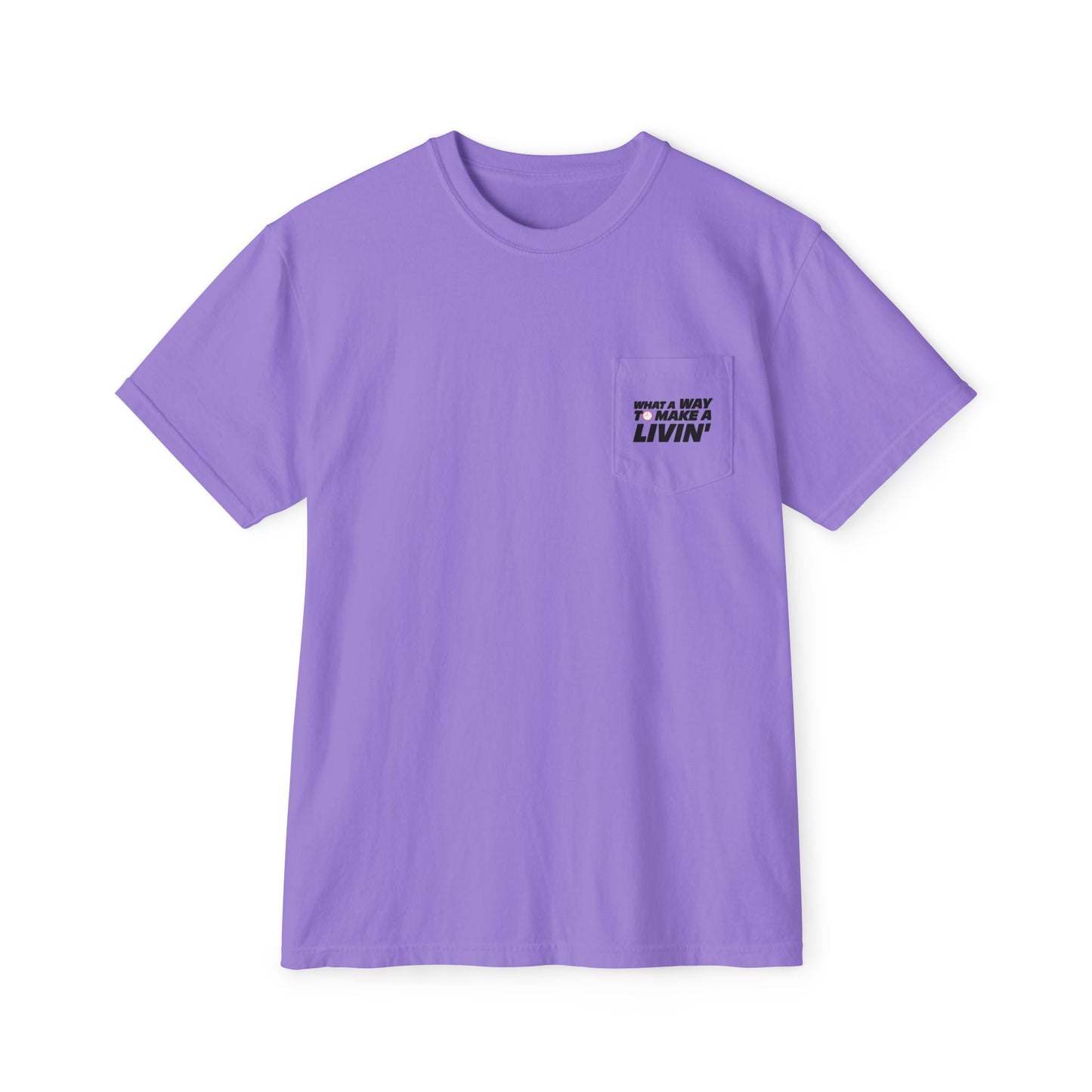 Model wearing Violet 9 to 5 pocket t-shirt in studio