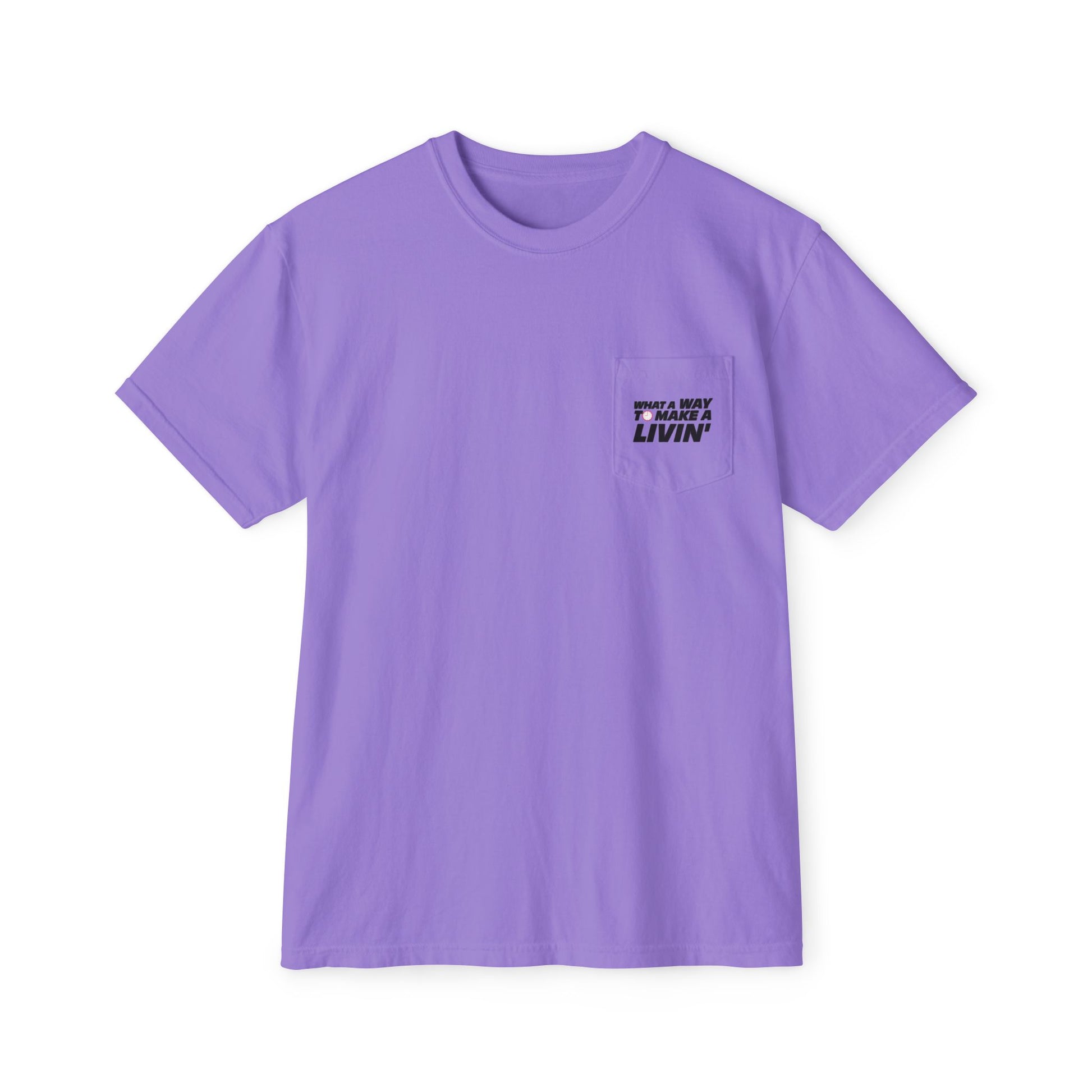 Model wearing Violet 9 to 5 pocket t-shirt in studio