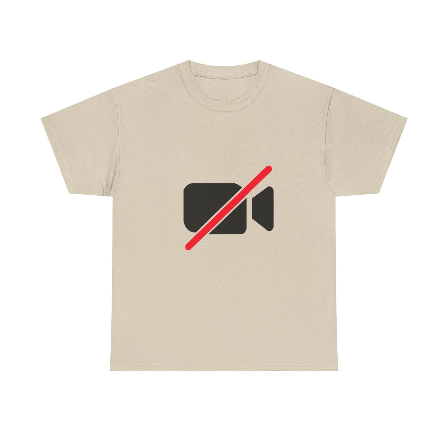 Camera Off unisex T-shirt funny work from home shirt with camera off icon design on beige shirt
