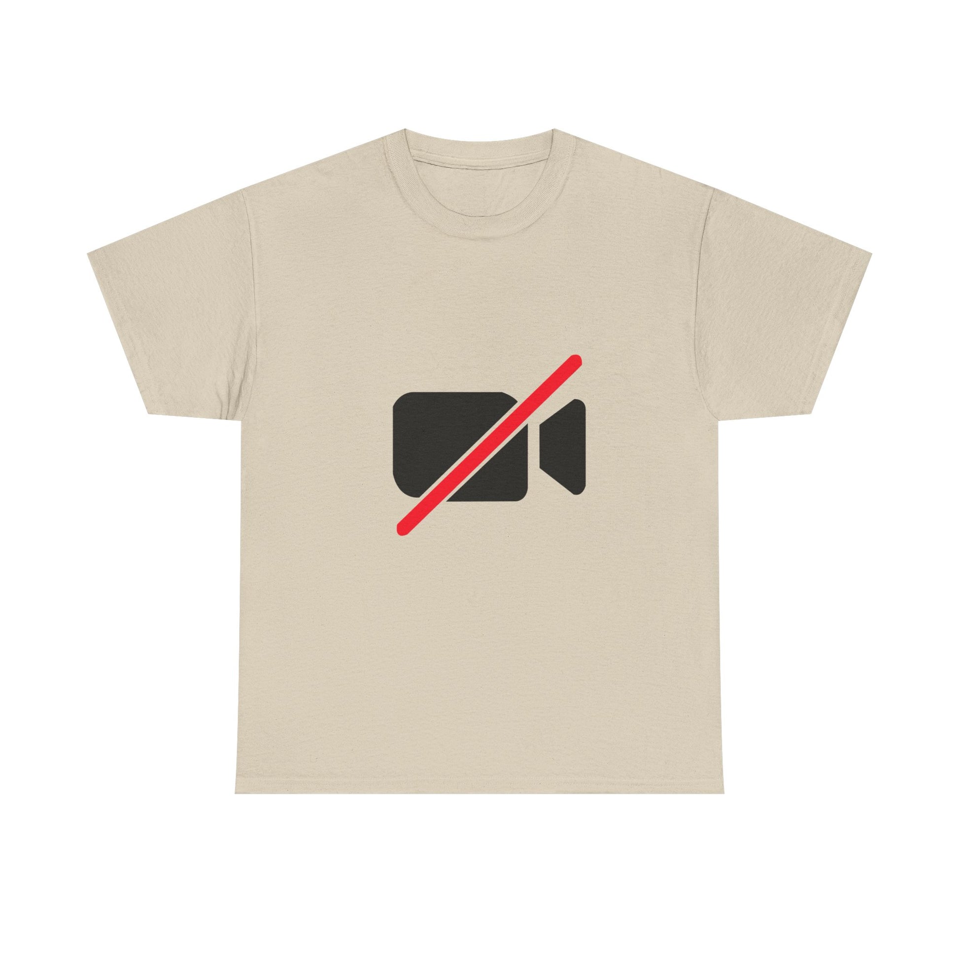 Camera Off unisex T-shirt funny work from home shirt with camera off icon design on beige shirt
