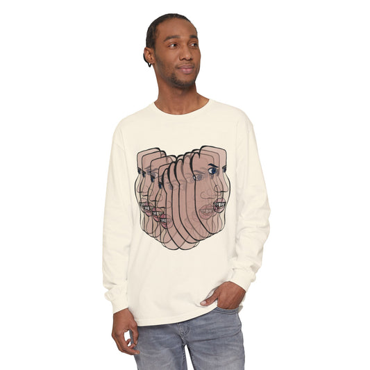 Male model wearing Charlie Long Sleeve T-Shirt in cream