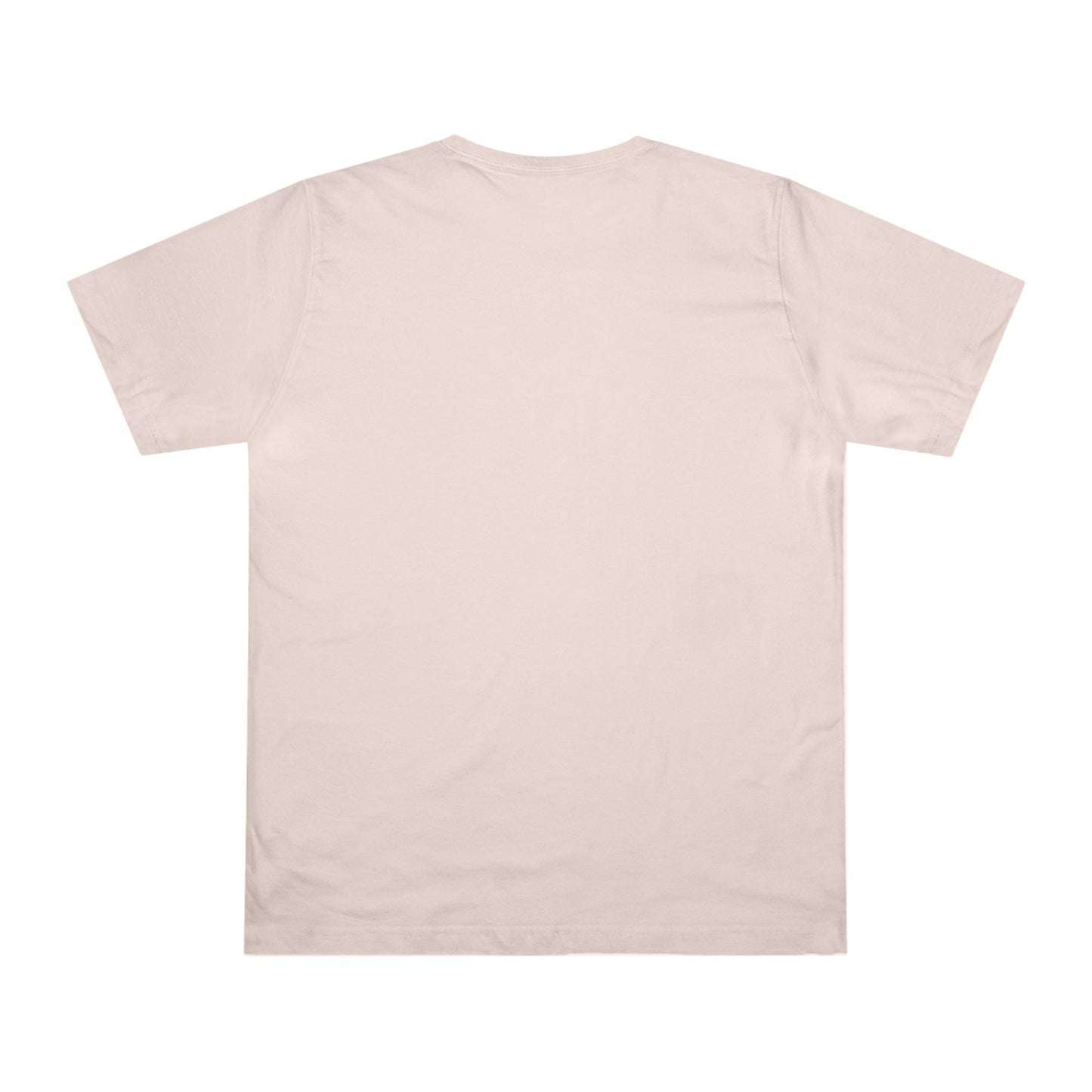 Back view of peach Mix Unisex Deluxe T-Shirt showing plain fabric.