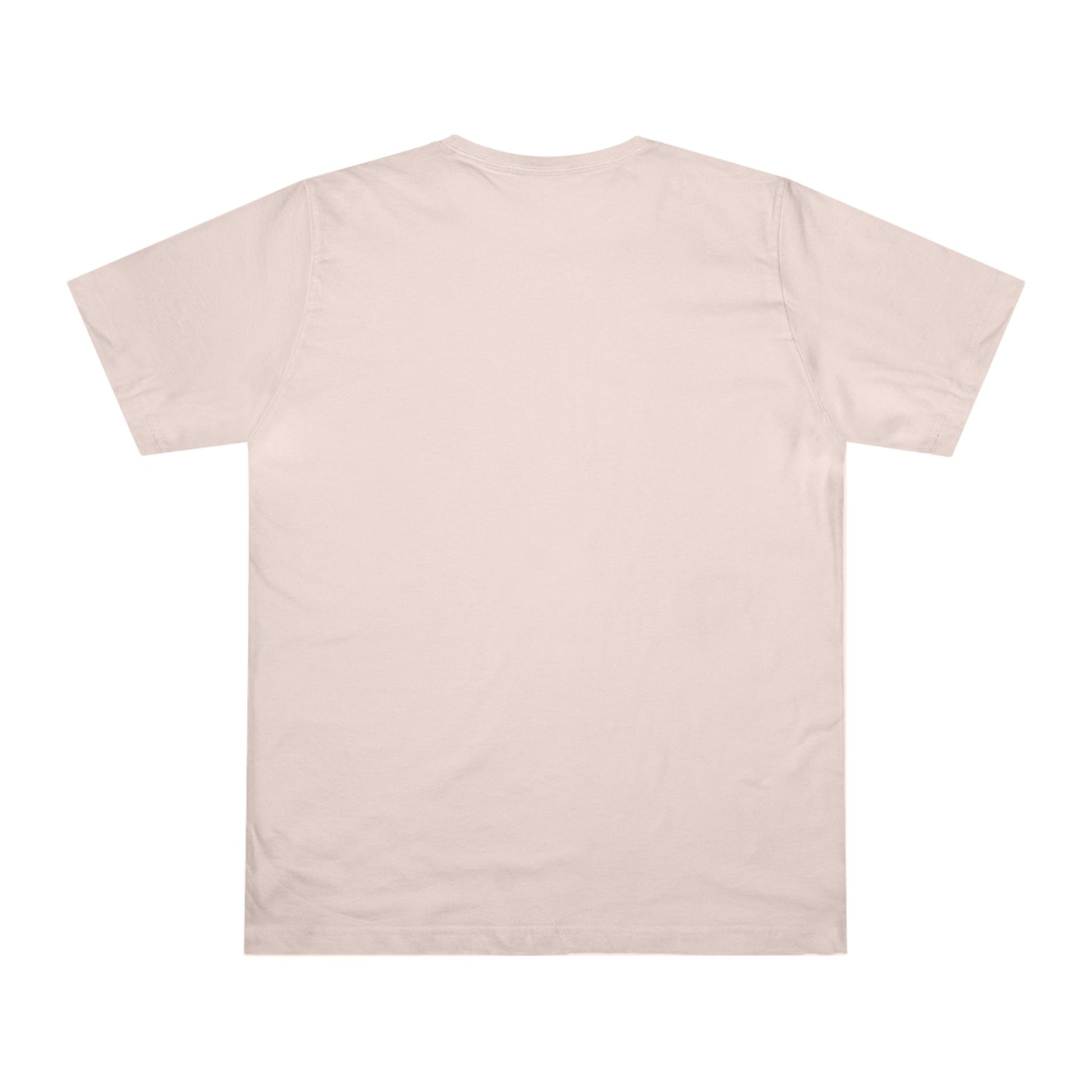 Back view of peach Mix Unisex Deluxe T-Shirt showing plain fabric.