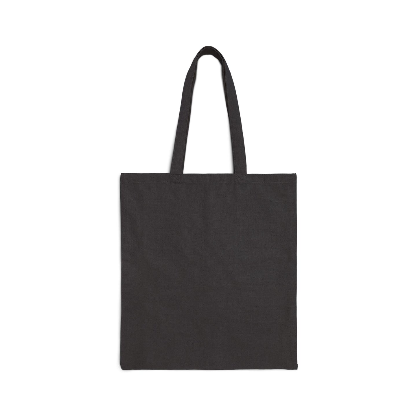 The Kiss Tote Bag back view plain black cotton canvas tote showing structure and handles