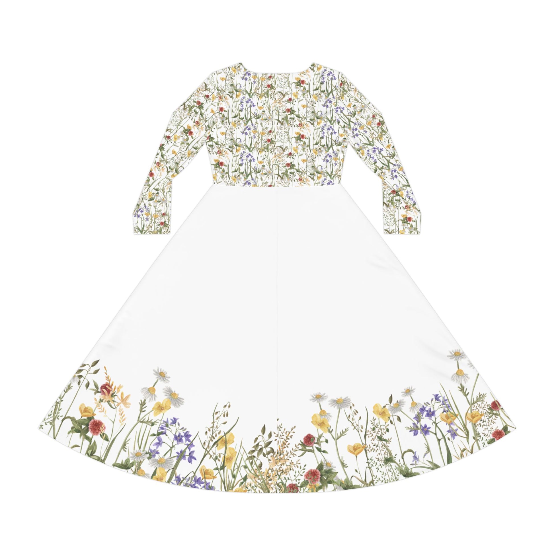 white dress with florals on the bottom and top