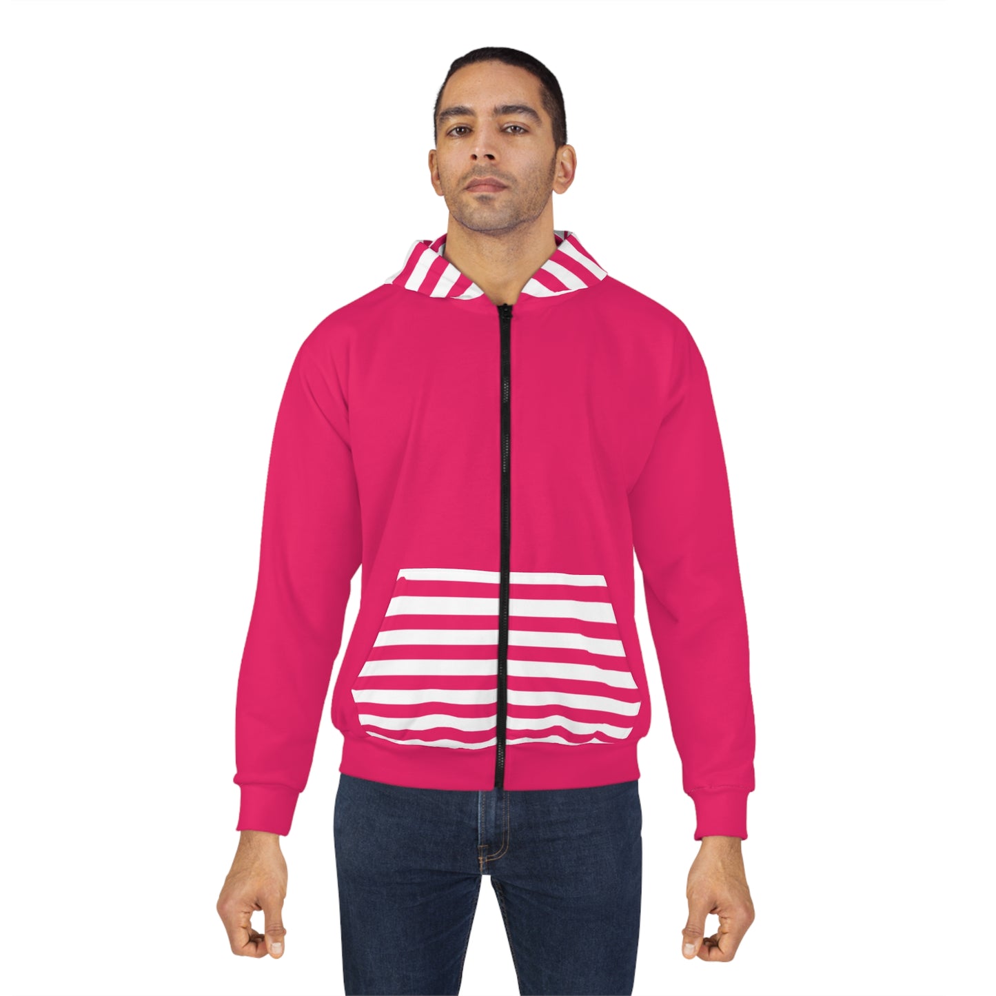 Hot Red Zip Hoodie with Red Stripes