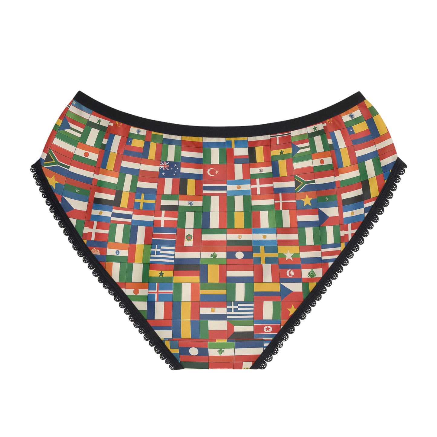 womens international flag print panties with vibrant global pattern, soft stretch underwear design