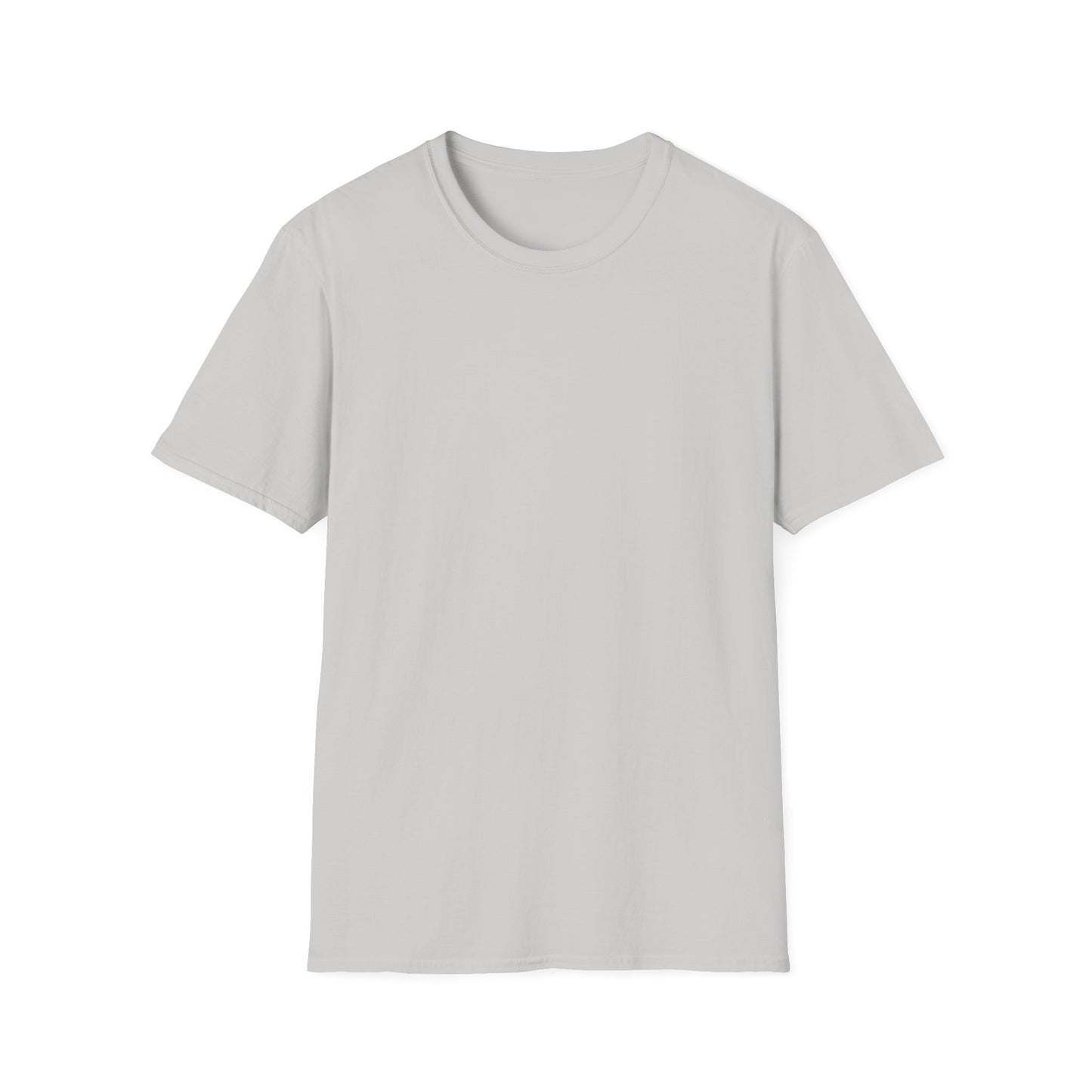 Light gray t-shirt laid flat with plain front and no visible print