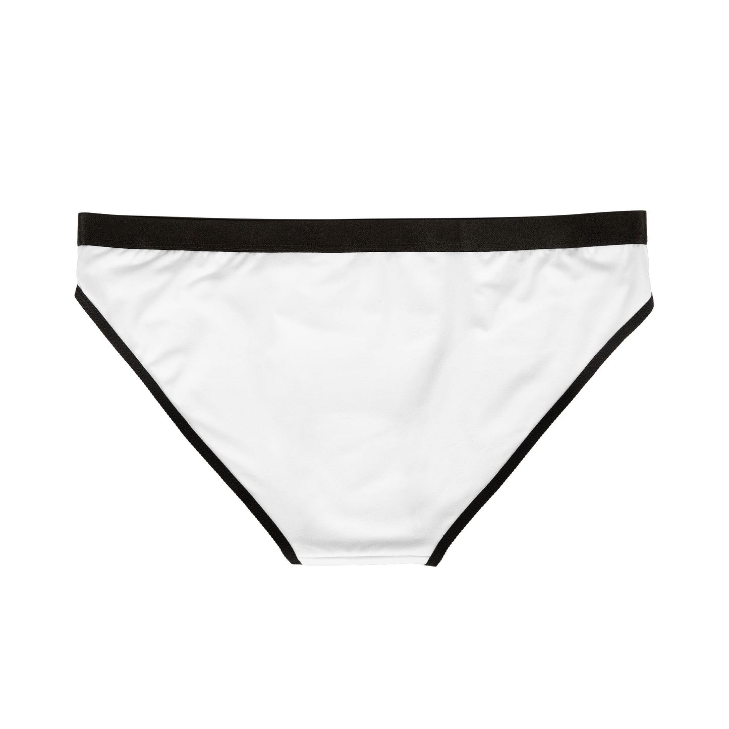 White underwear with black trim on a white background