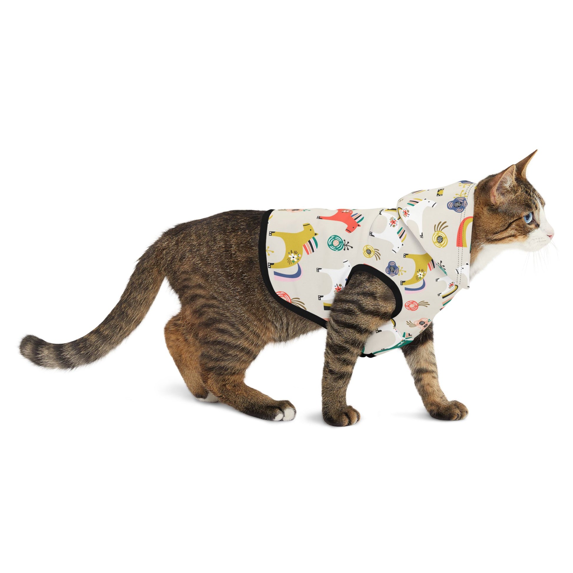 Cat walking in Horses Pet Hoodie with horse design print