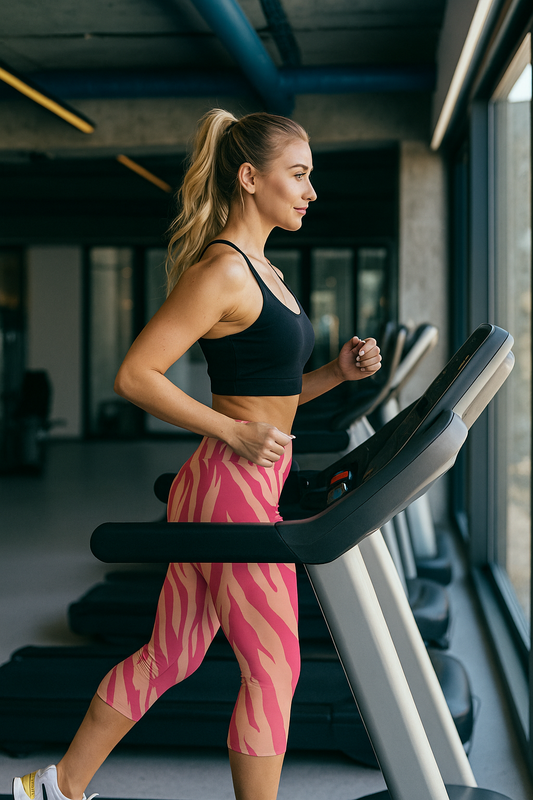 Woman jogging on a treadmill in a gym